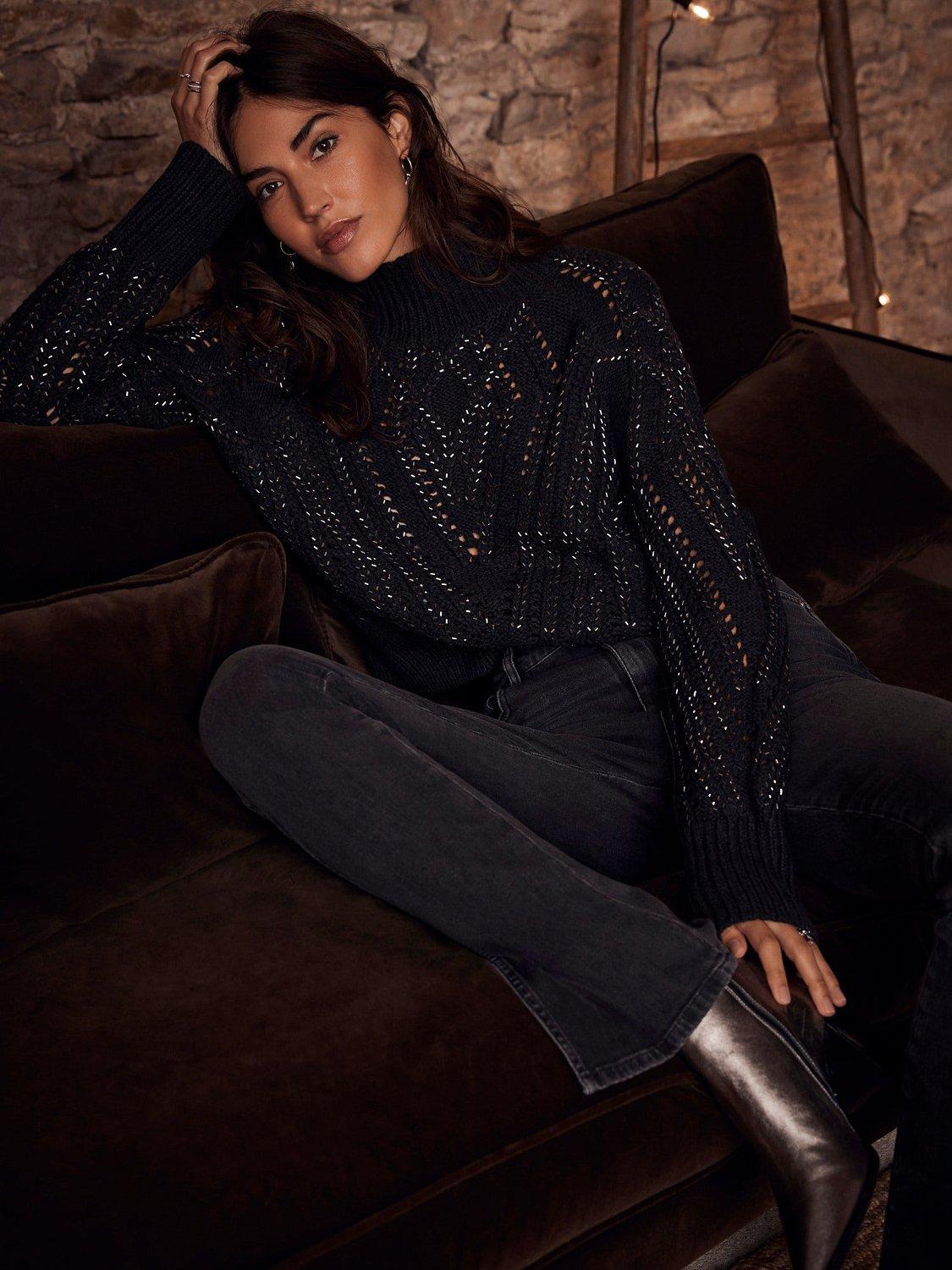 Mint Velvet Diamante Jumper, Dark Grey