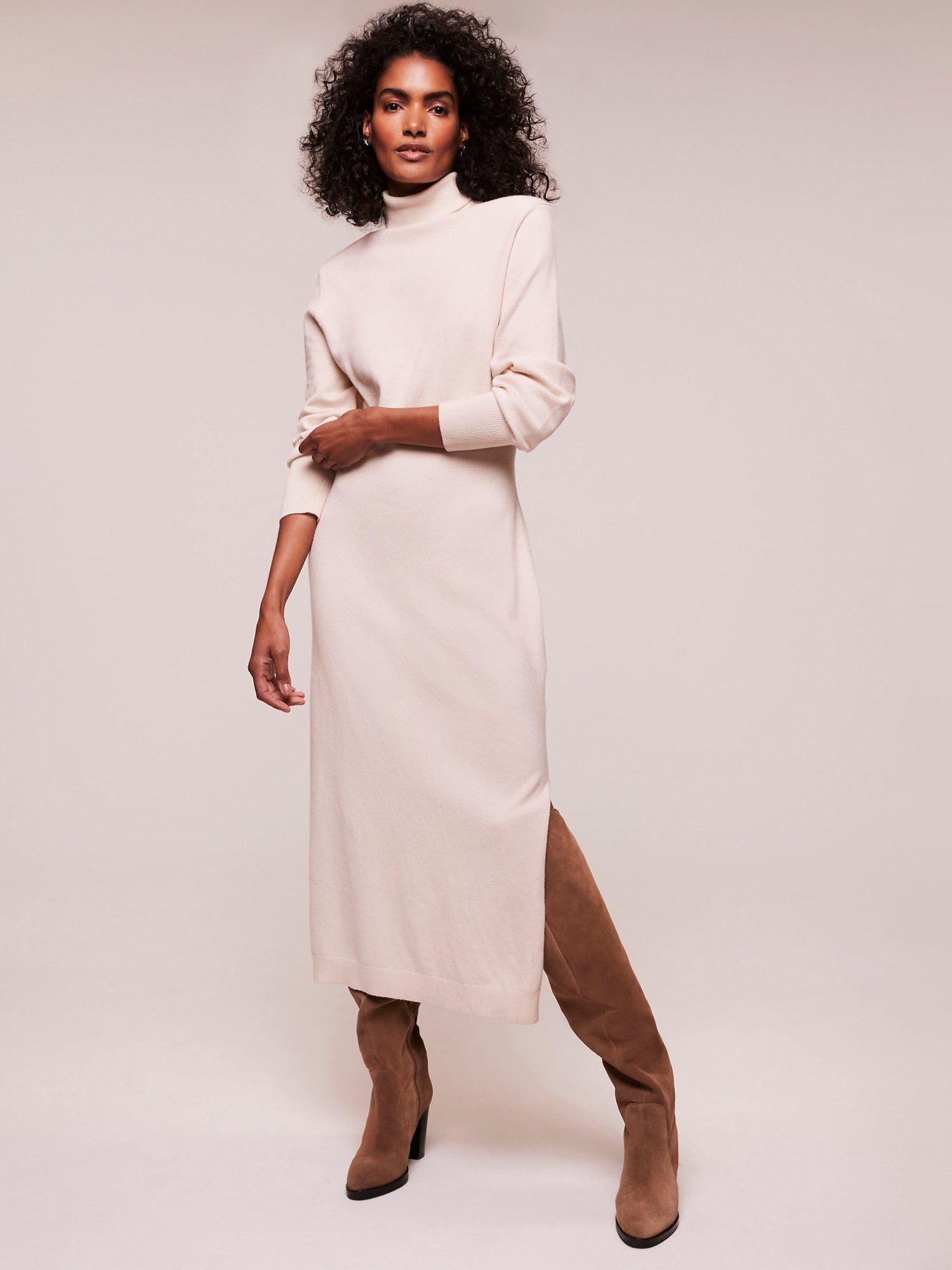Mint Velvet Wool and Cashmere Blend Midi Jumper Dress, Natural