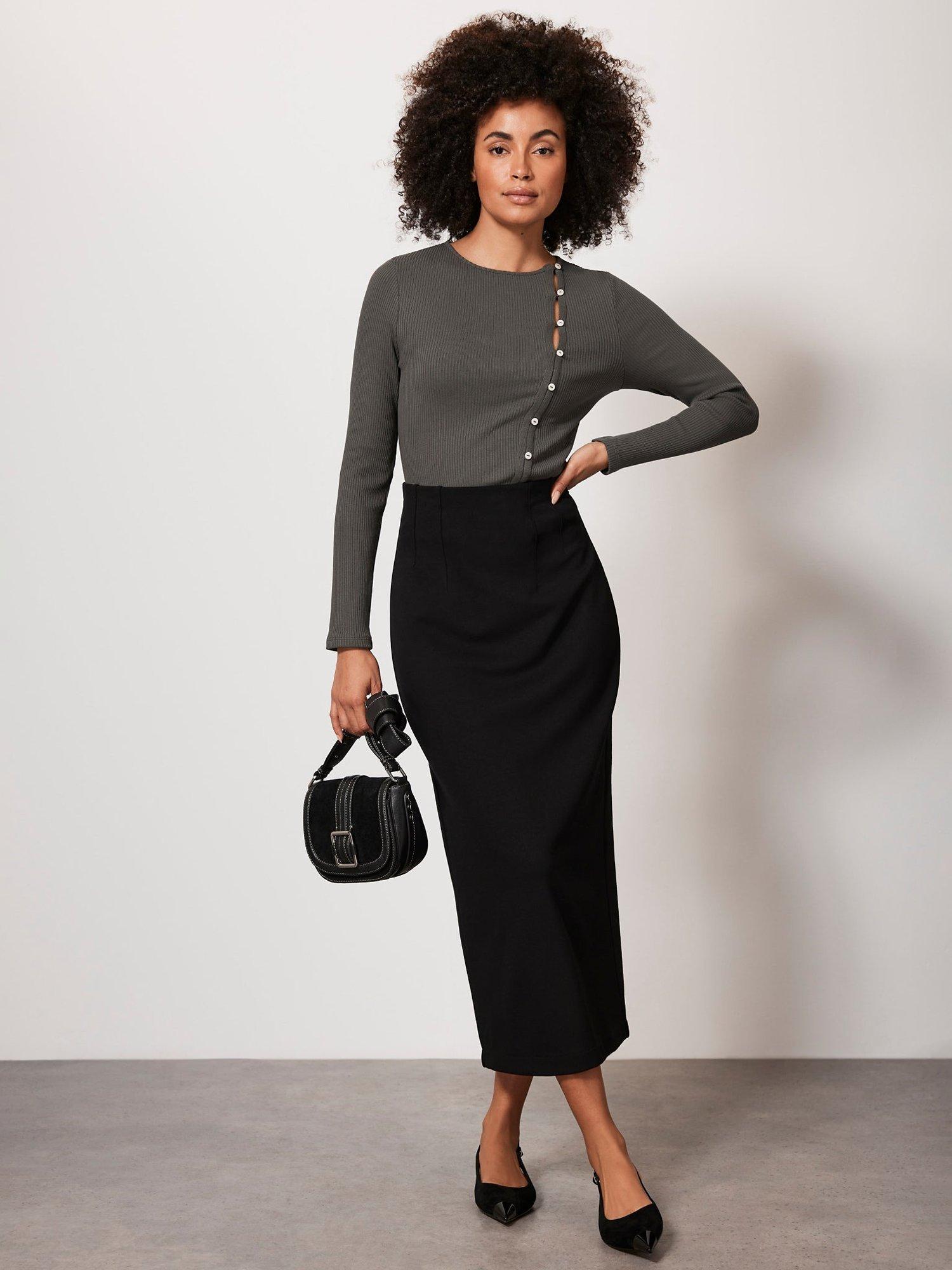 Mint Velvet Jersey Midi Skirt, Black