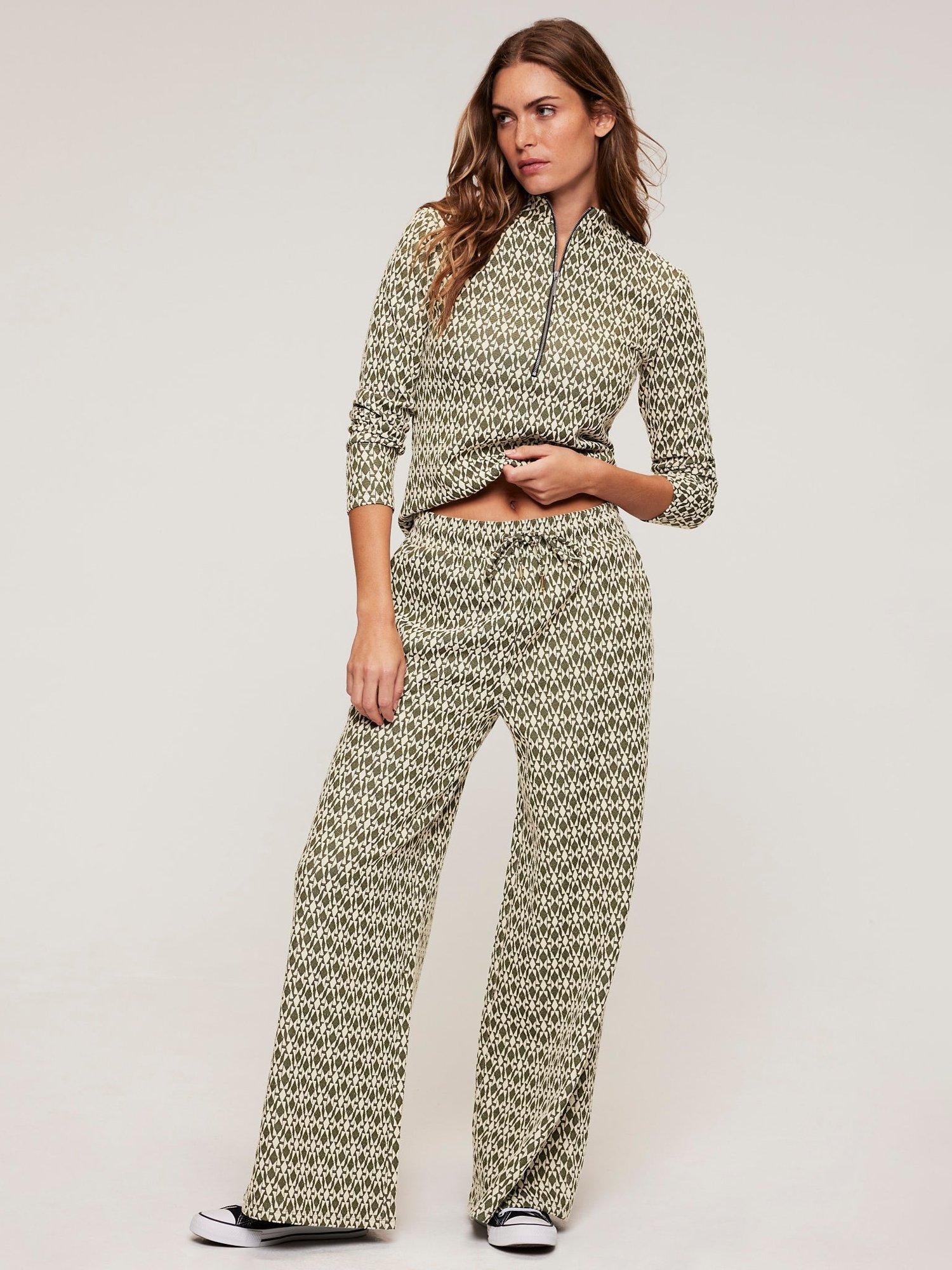 Mint Velvet Jacquard Zip Trousers, Green Multi
