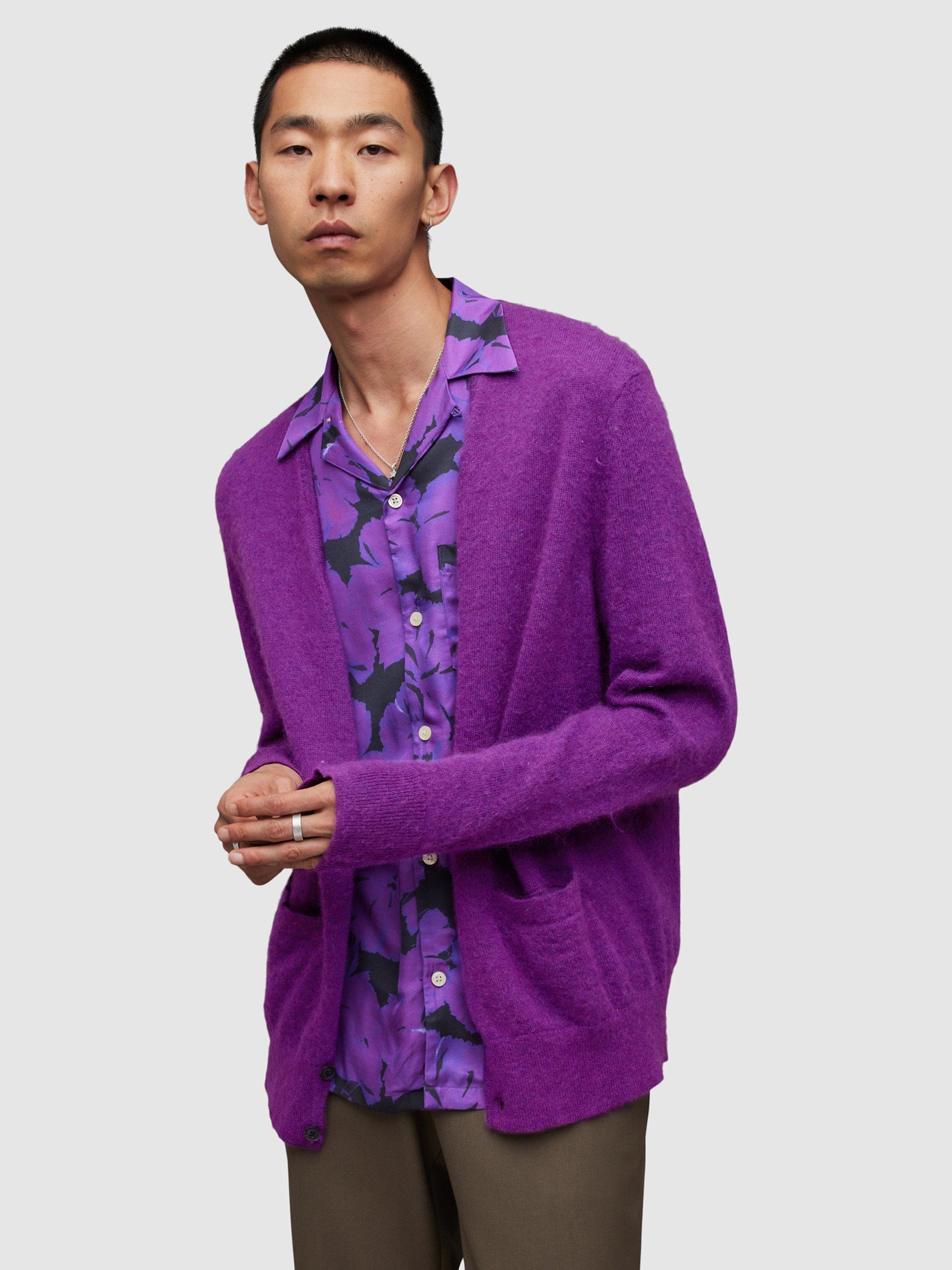 AllSaints Kennedy Brushed Cardigan, Electric Purple