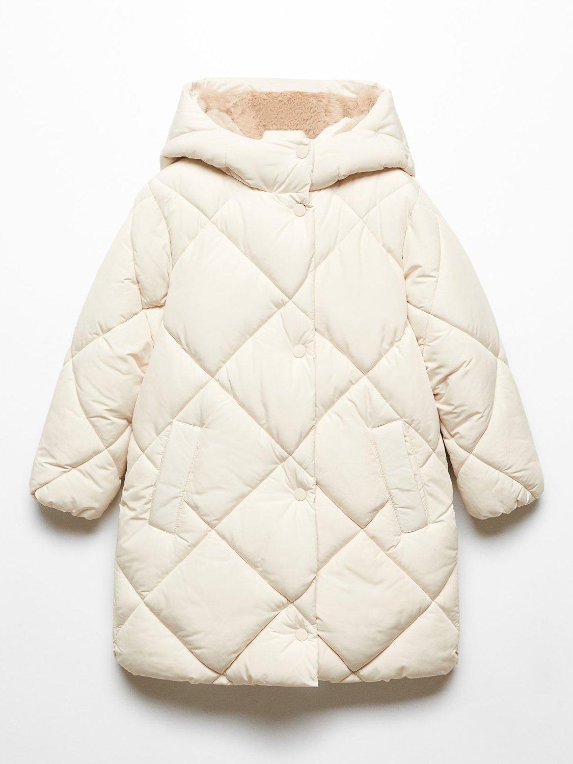 Mango Kids' Ylenia Quilted Hooded Coat, Light Beige