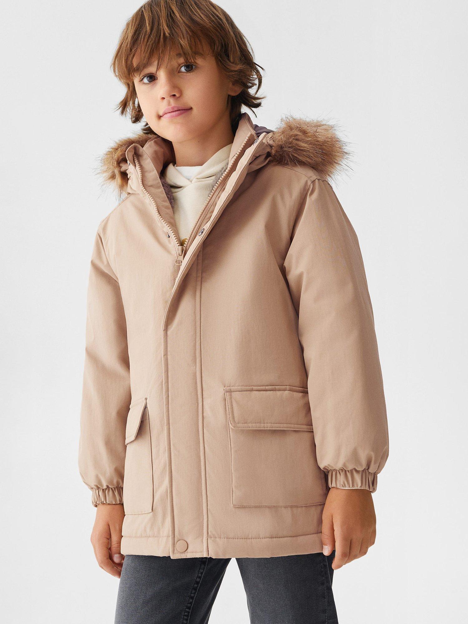 Mango Kids' Killian Faux Fur Hooded Jacket, Brown