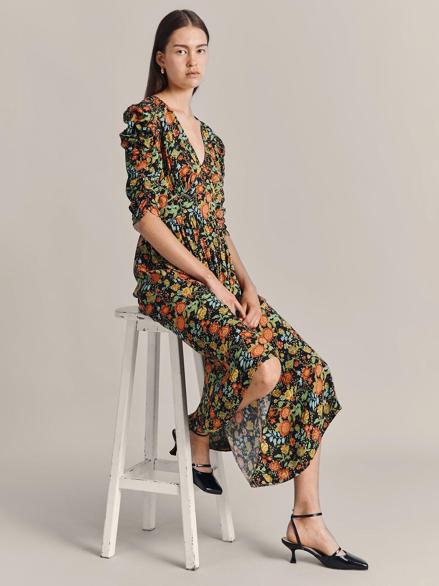 Ghost Sarah Ecovero Fit And Flare Midi Dress Classic Floral
