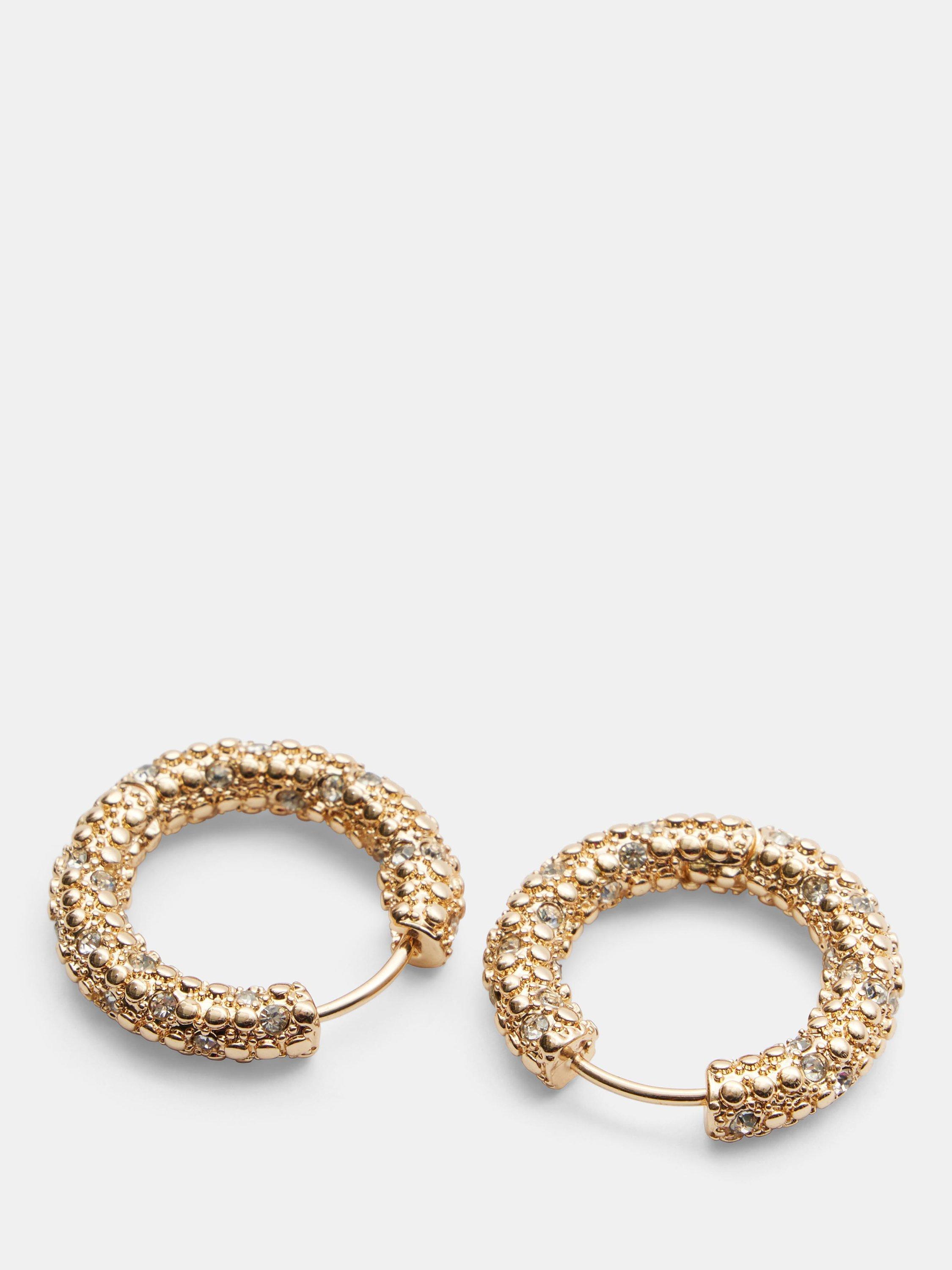 Product image 3 of 4, which shows HUSH Camille Crystal Textured Hoop Earrings, Gold, One Size