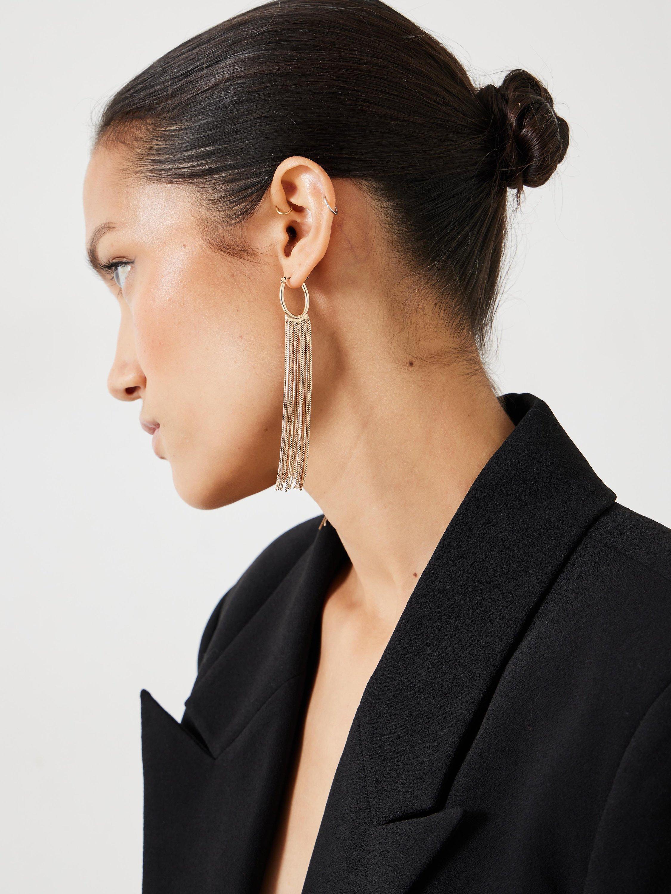 Product image 2 of 3, which shows HUSH Lilou Long Fringe Drop Earrings, Gold, One Size