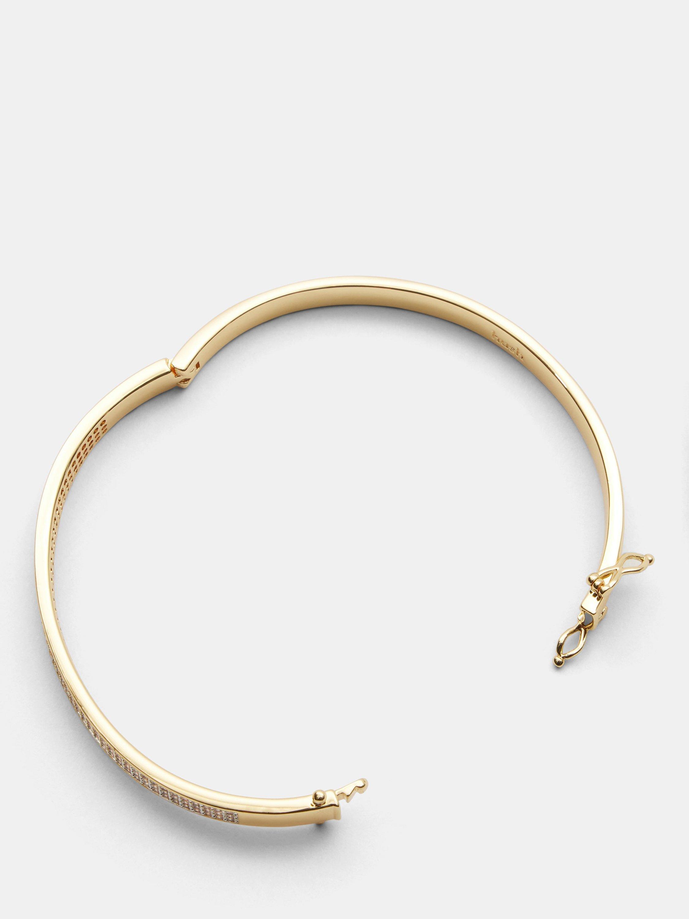 Product image 3 of 4, which shows HUSH Cubic Zirconia Pave Bangle, Gold, One Size