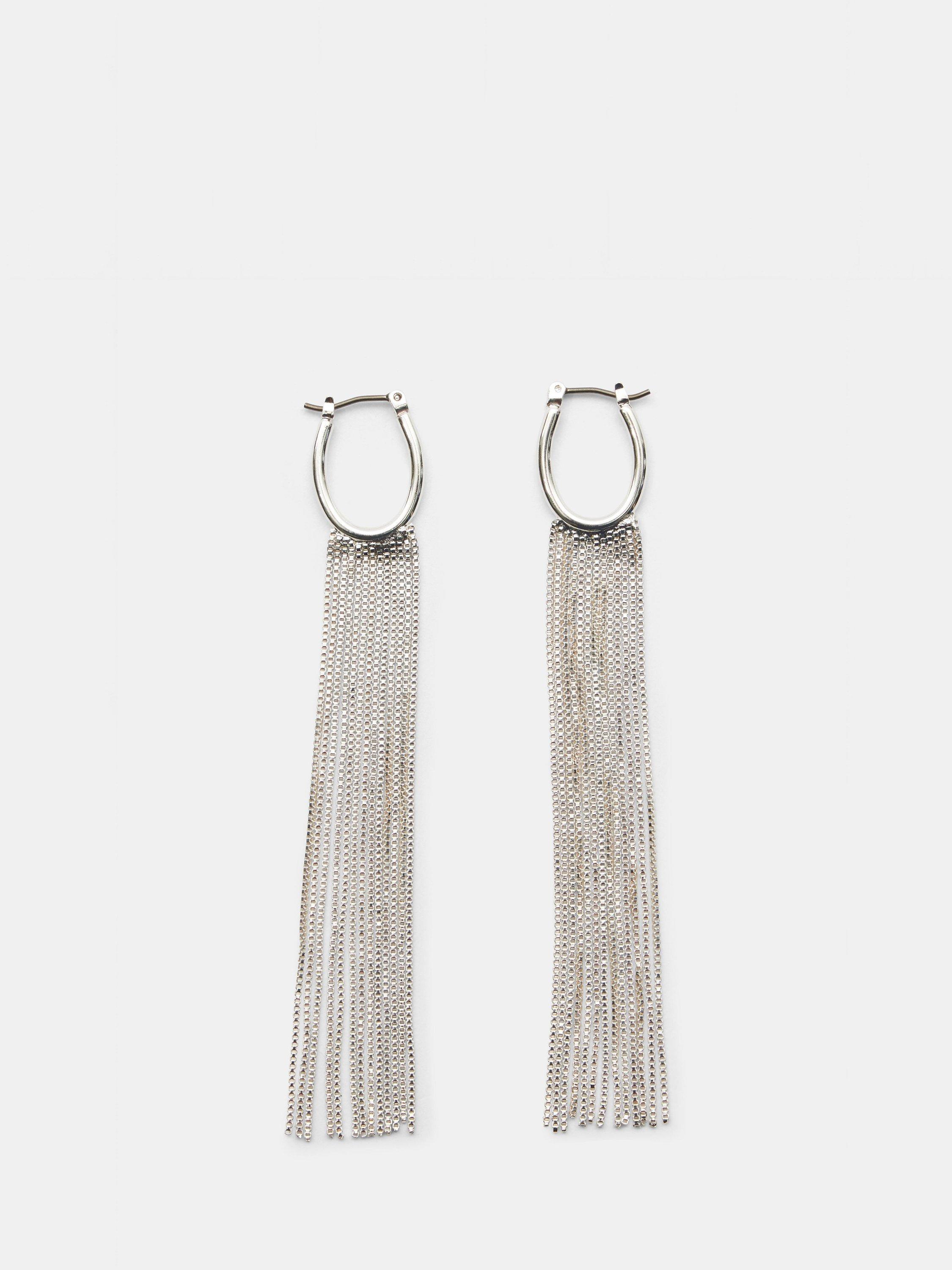 Product image 1 of 3, which shows HUSH Lilou Long Fringe Drop Earrings, Silver, One Size