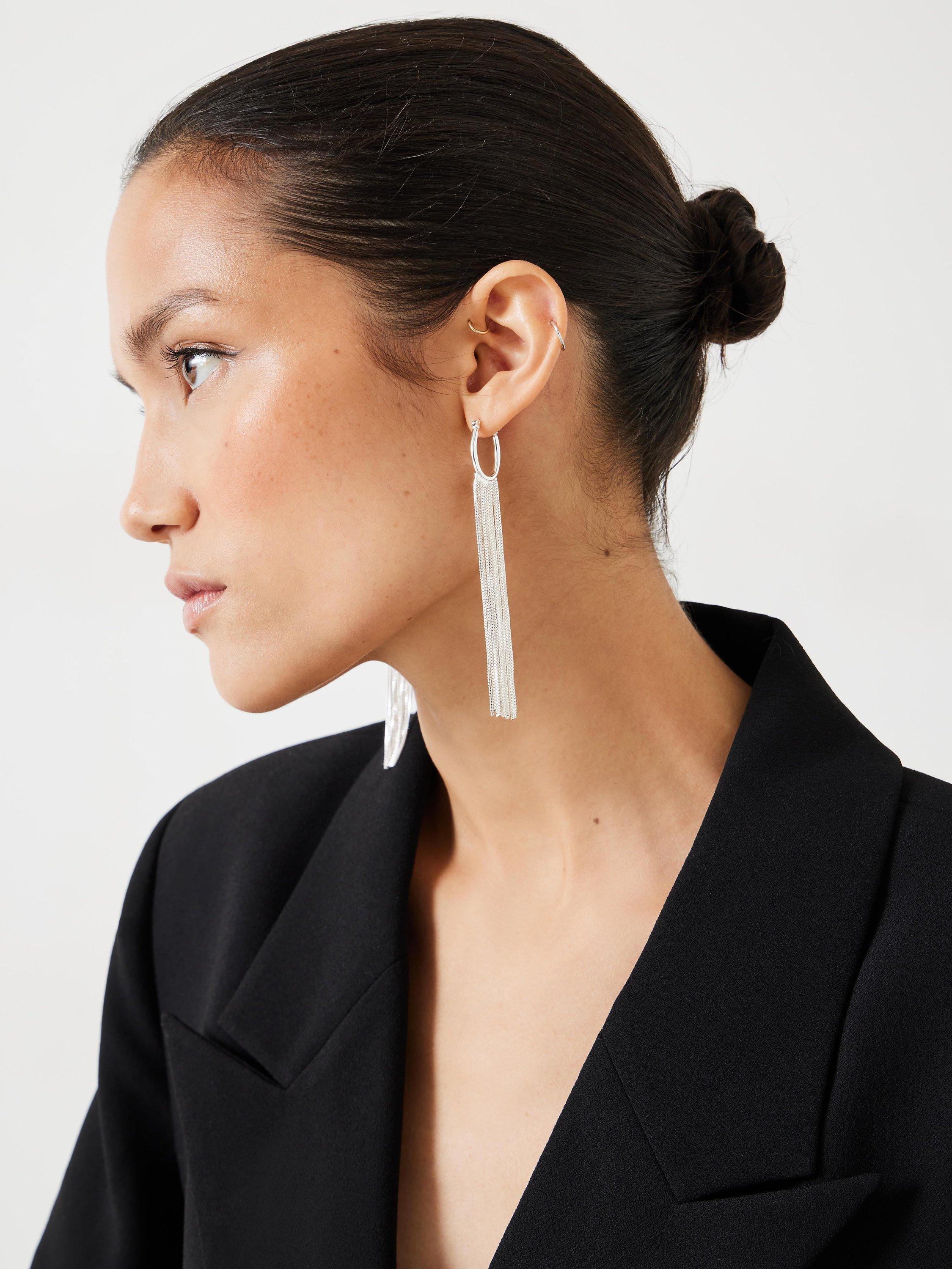 Product image 2 of 3, which shows HUSH Lilou Long Fringe Drop Earrings, Silver, One Size