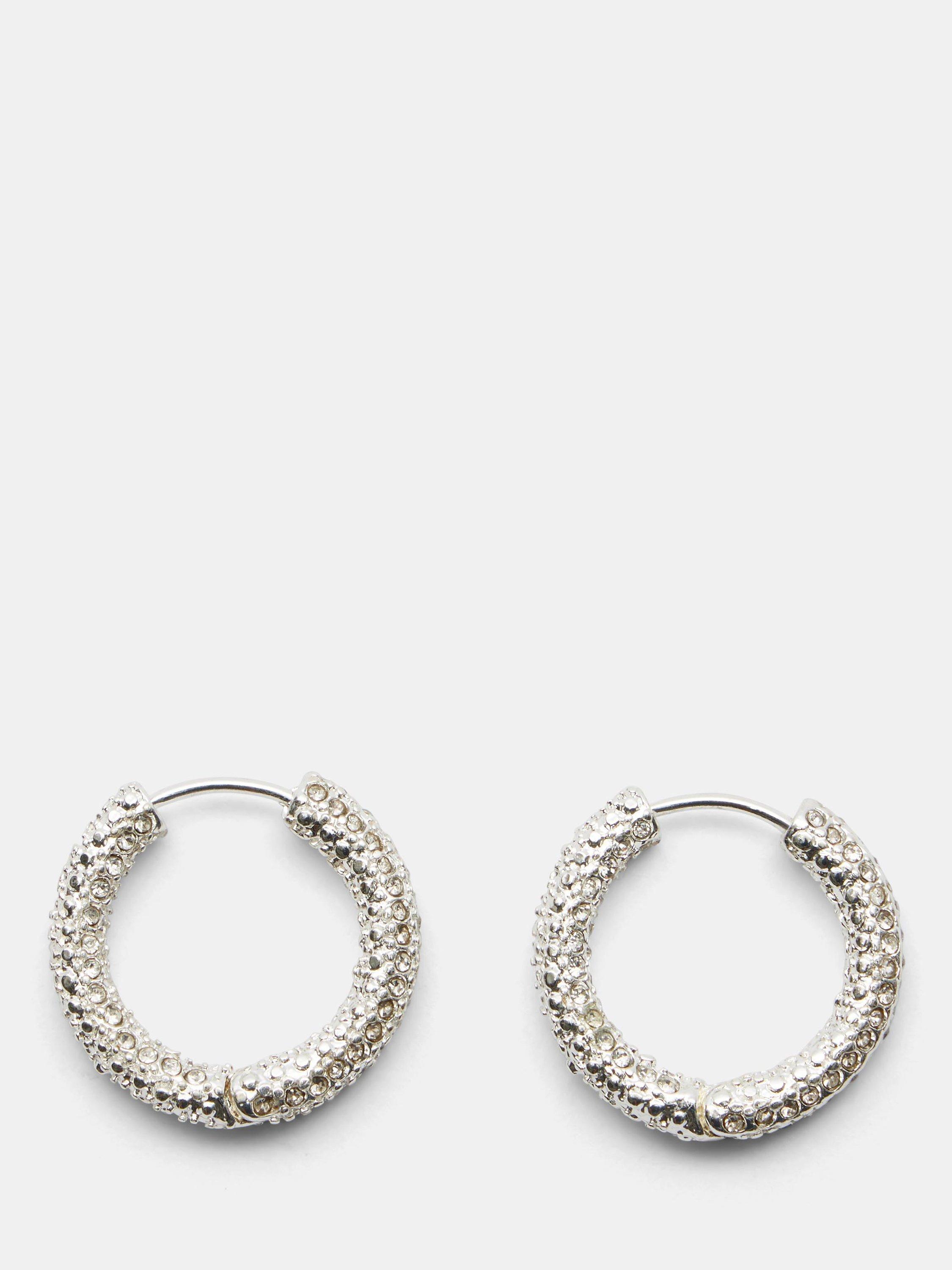HUSH Camille Crystal Textured Hoop Earrings, Silver, One Size