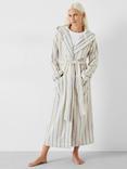 HUSH Renée Striped Cotton Towelling Robe, Soft White/Blue