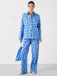 HUSH Sadie Cotton Flannel Polka Dot Pyjamas, Blue/Black