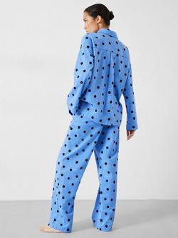HUSH Sadie Cotton Flannel Polka Dot Pyjamas, Blue/Black - view 2, Rand Polka Dot  Blue
