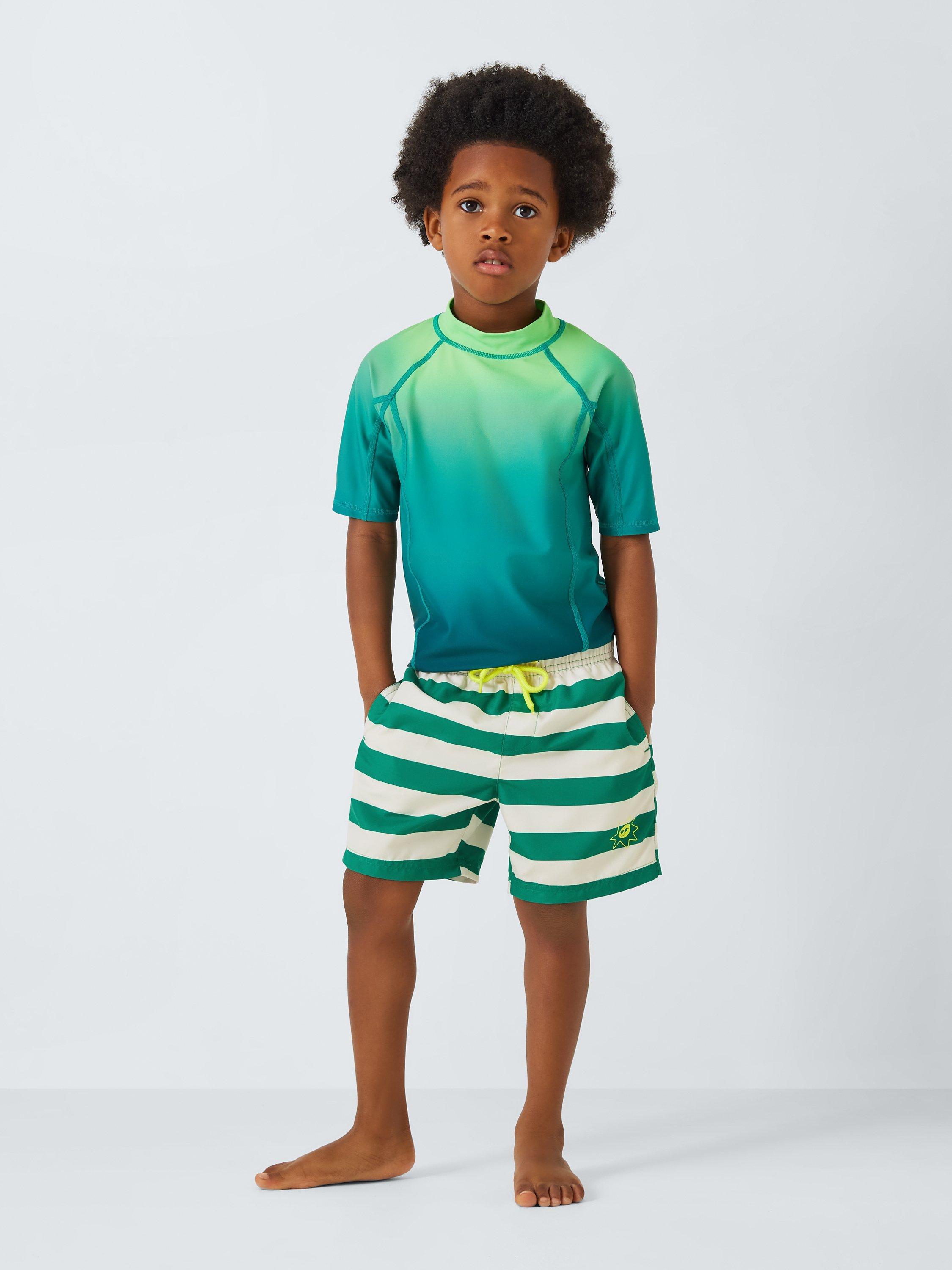 John Lewis ANYDAY Kids' Horizontal Stripe Swim Shorts, Green, 2 years