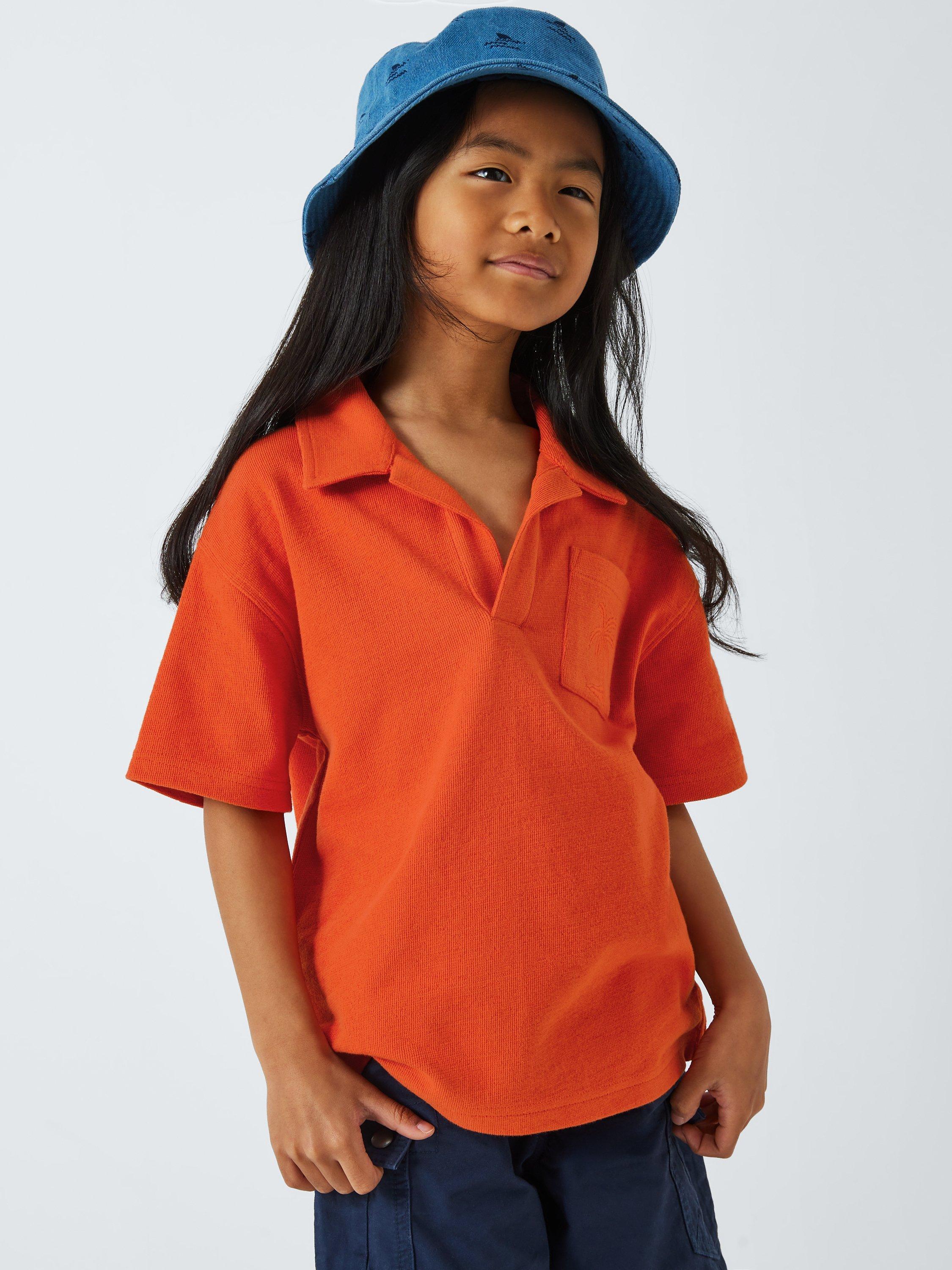 John Lewis Kids Embroidered Palm Tree Pocket Polo Shirt Orange