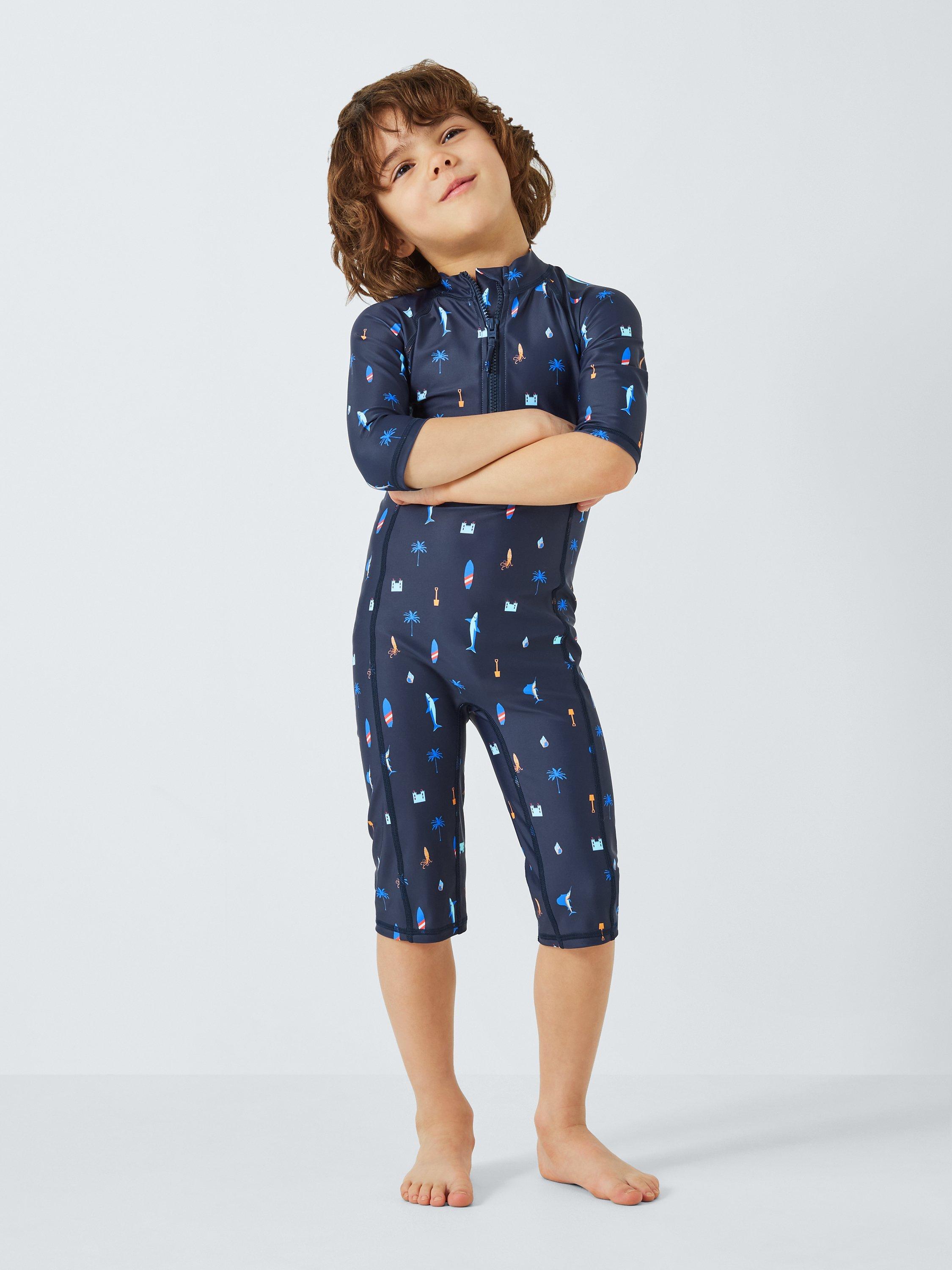 John Lewis Kids' Surfs Up Sunpro Swimsuit, Navy