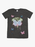 Hype Kids' Acid Wash Butterfly Print T-Shirt, Black/Multi