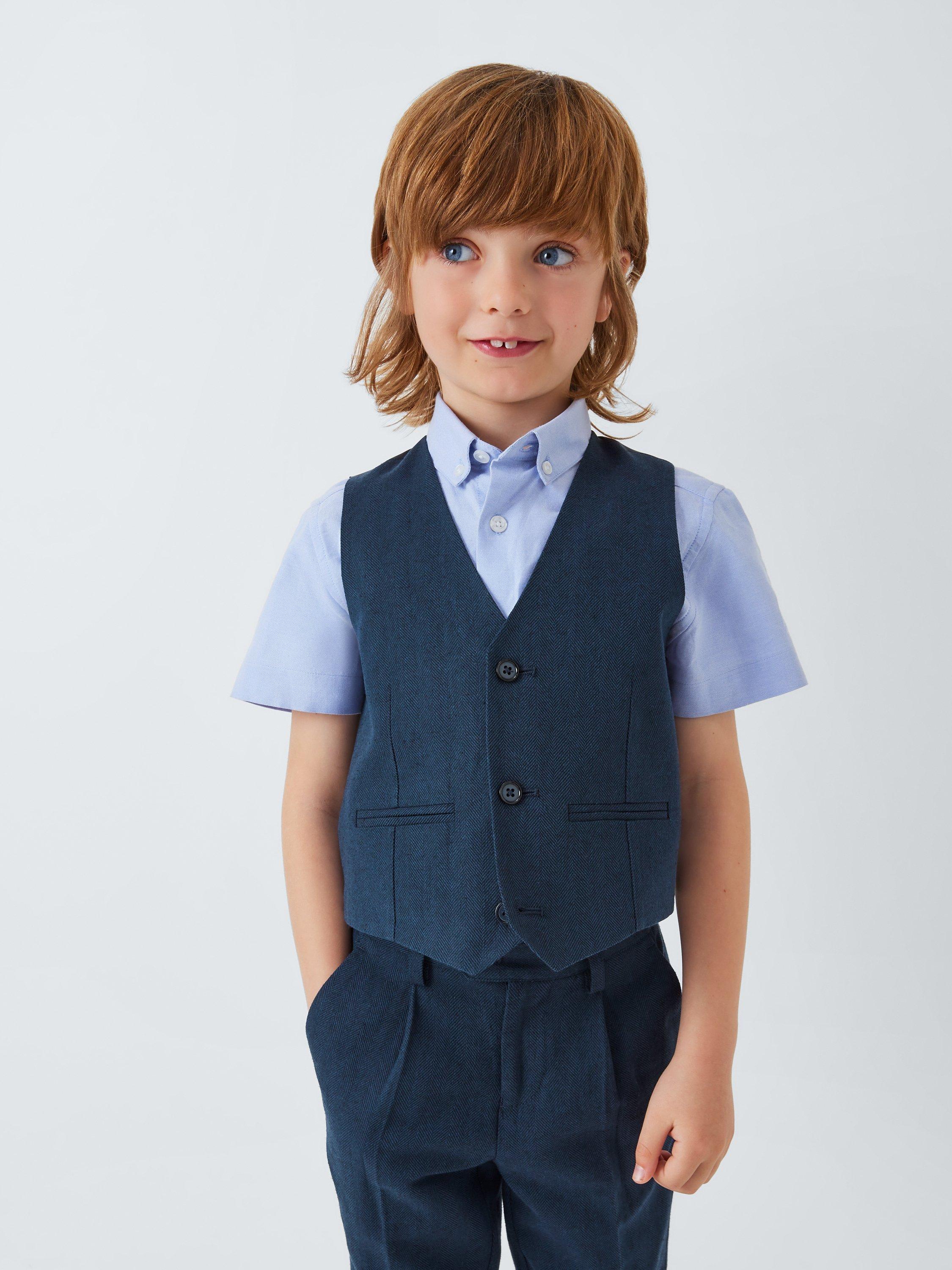 John Lewis Heirloom Collection Kids' Linen Blend Waistcoat, Navy, 6 years