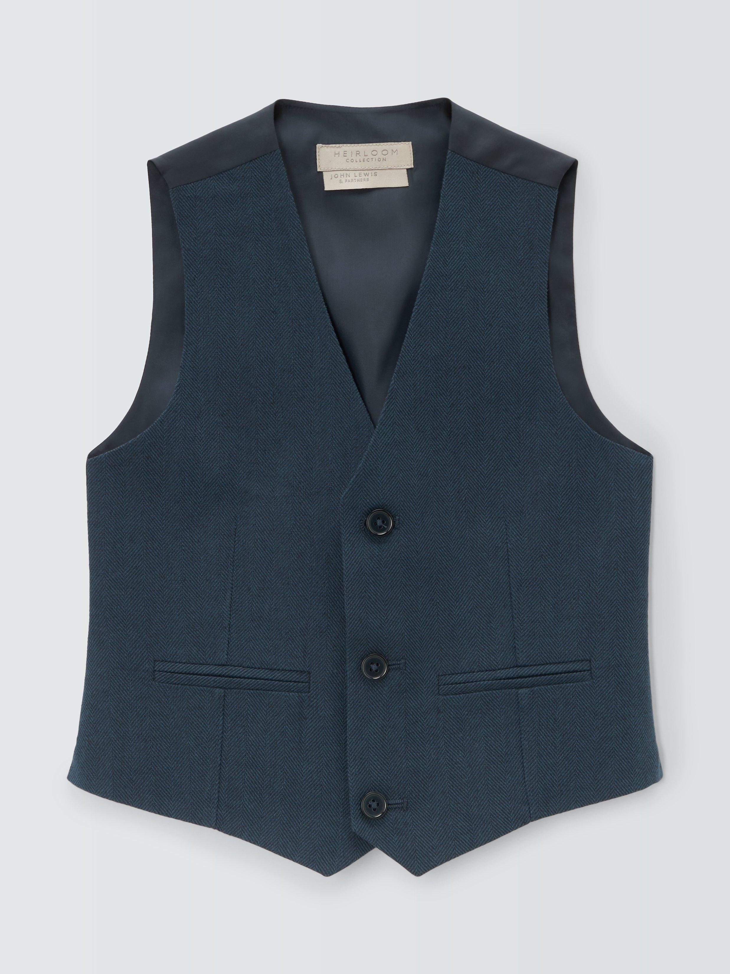 John Lewis Heirloom Collection Kids' Linen Blend Waistcoat, Navy, 6 years