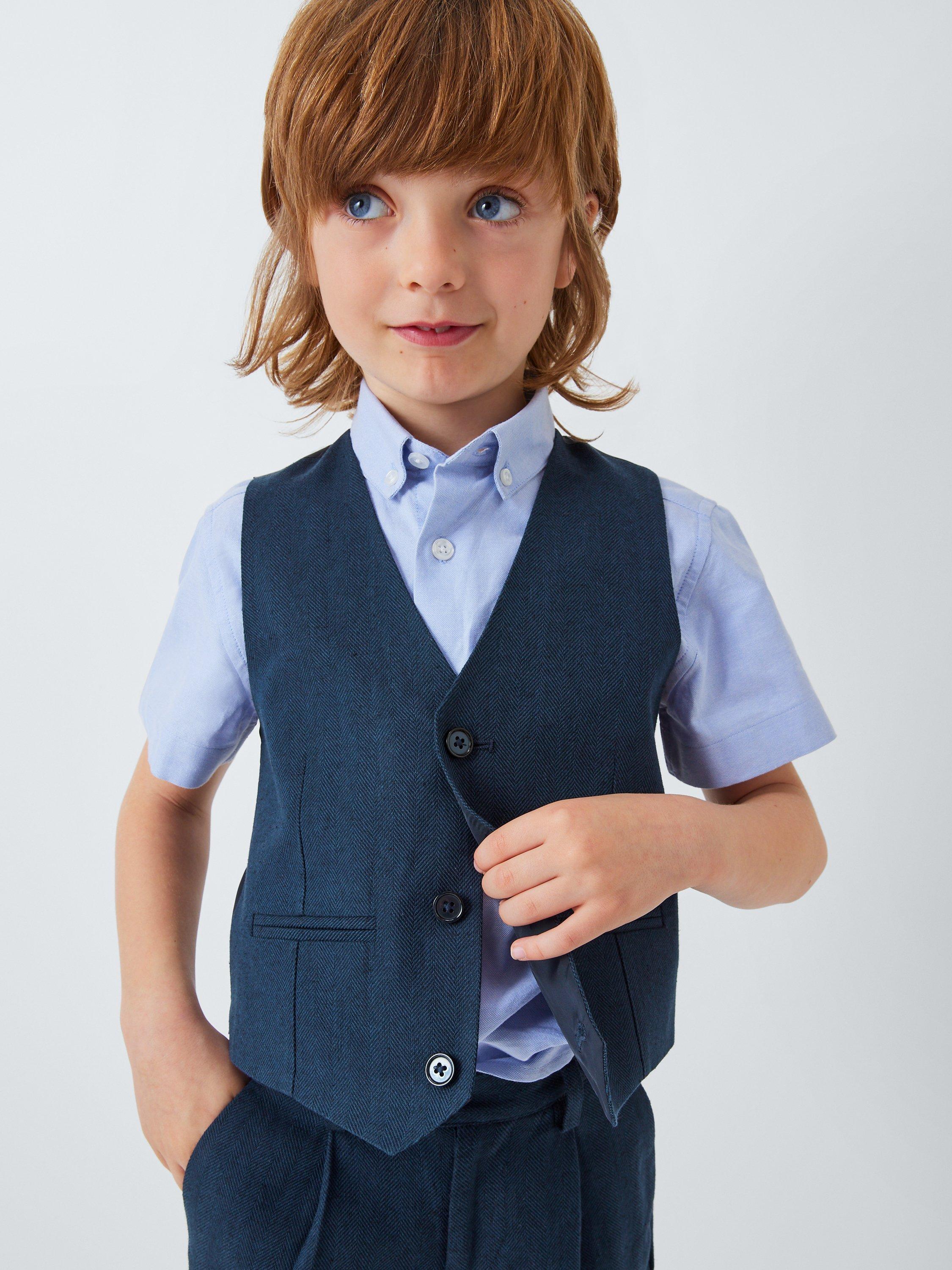 John Lewis Heirloom Collection Kids' Linen Blend Waistcoat, Navy, 6 years