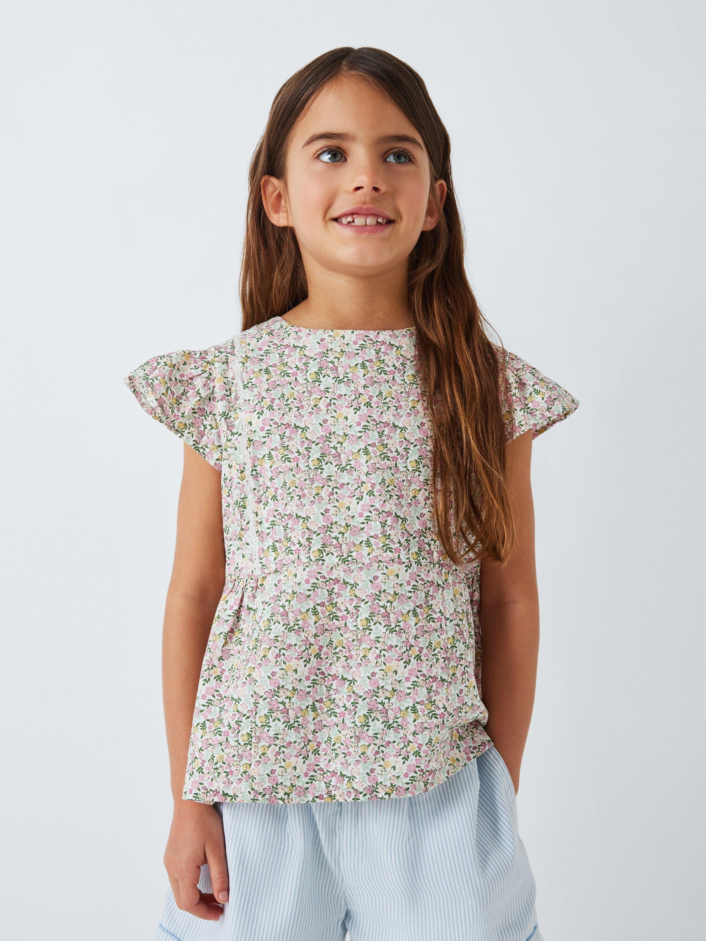 John Lewis Heirloom Collection Kids' Ditsy Floral Linen Blend Blouse, Multi