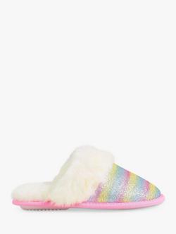 Angels by Accessorize Kids' Glitter Stripe Faux Fur Trim Mule Slippers, Multi, 