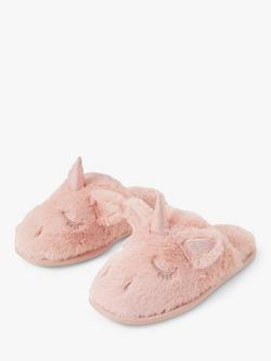 Angels by Accessorize Kids' Fluffy Unicorn Slippers, Pink - view 2, 