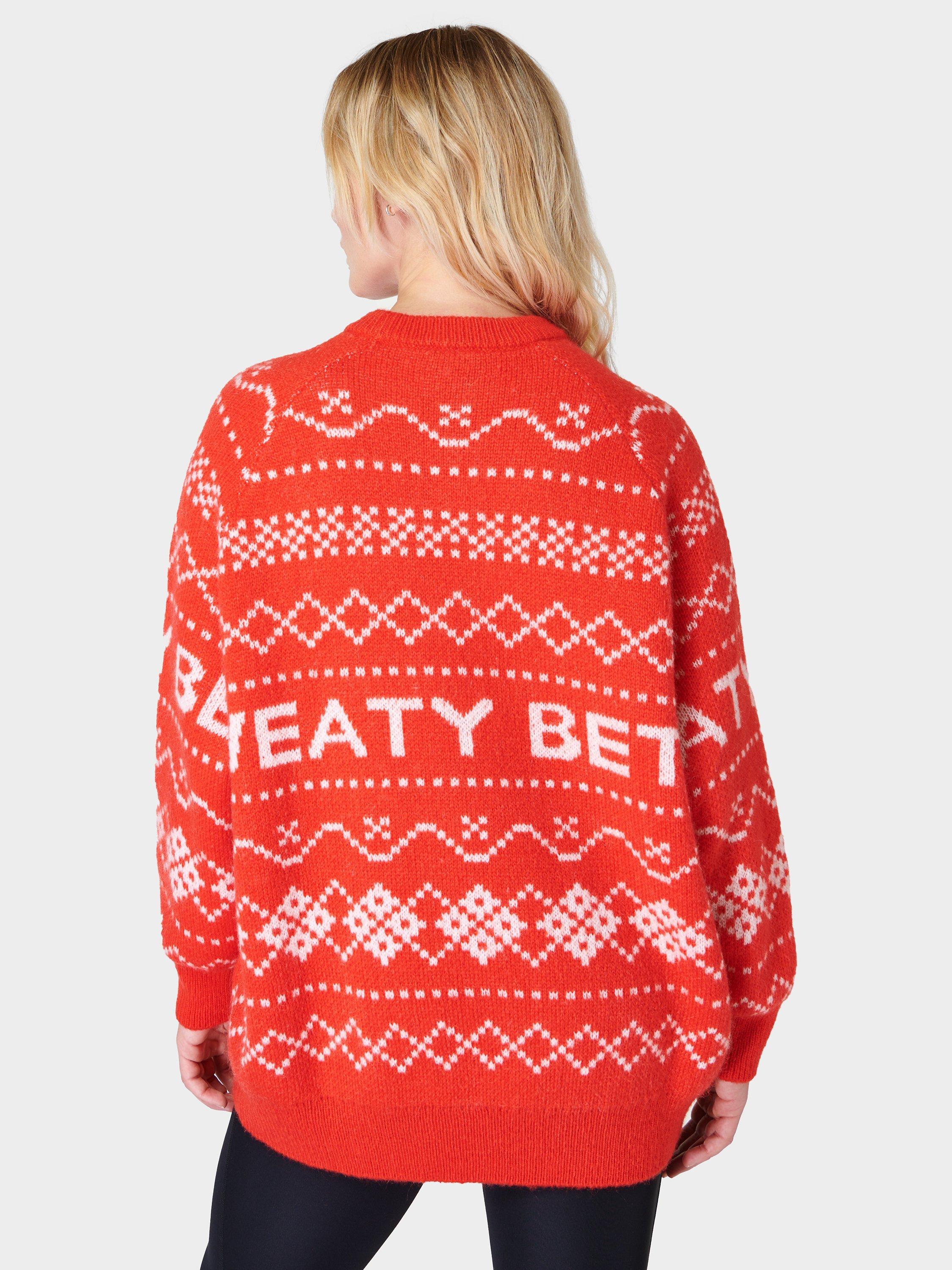 Product image 2 of 6, which shows Sweaty Betty Snow Fair Isle Jumper, Firebird Orange Fair, XXS-XS