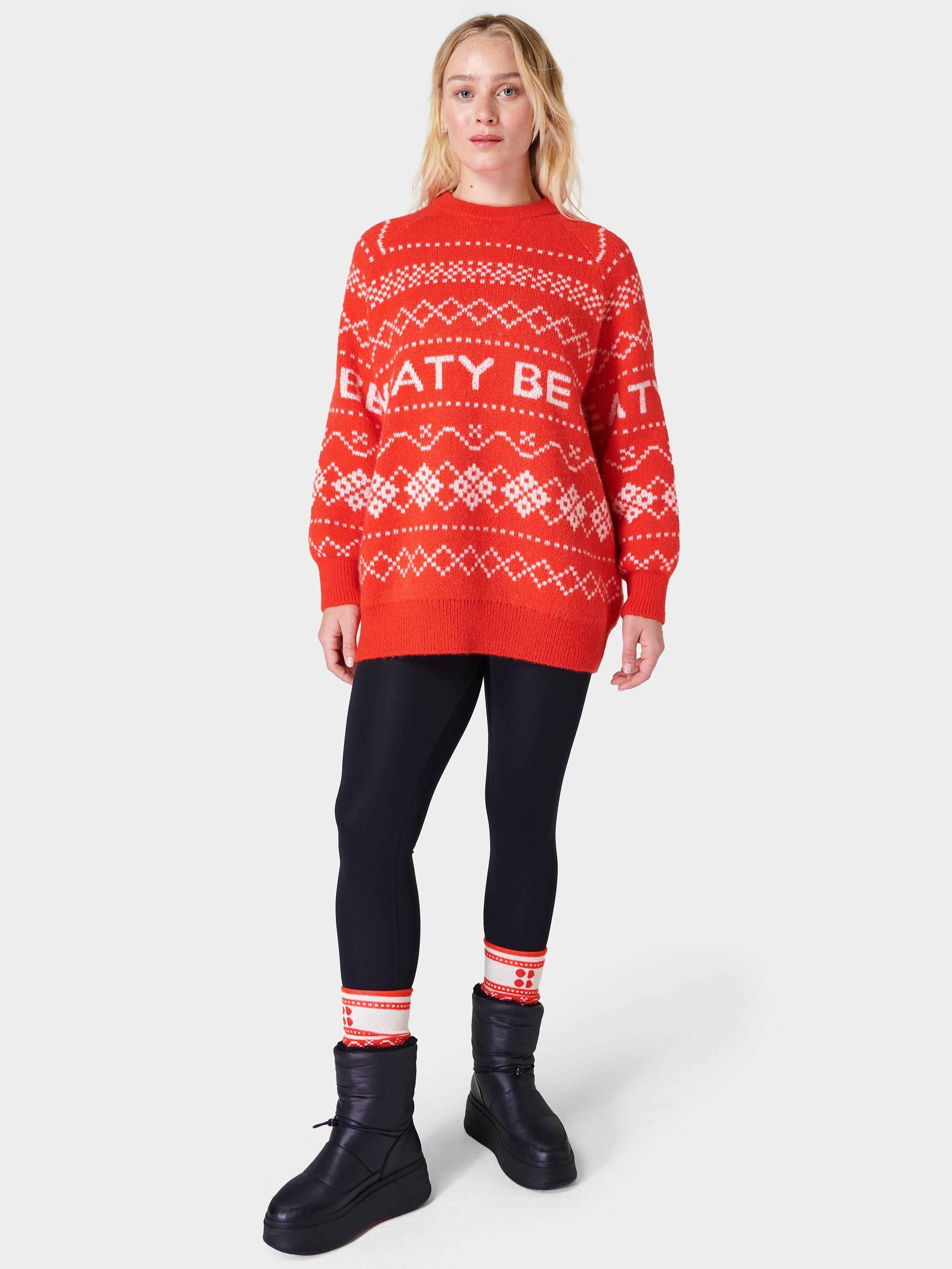 Product image 3 of 6, which shows Sweaty Betty Snow Fair Isle Jumper, Firebird Orange Fair, XXS-XS