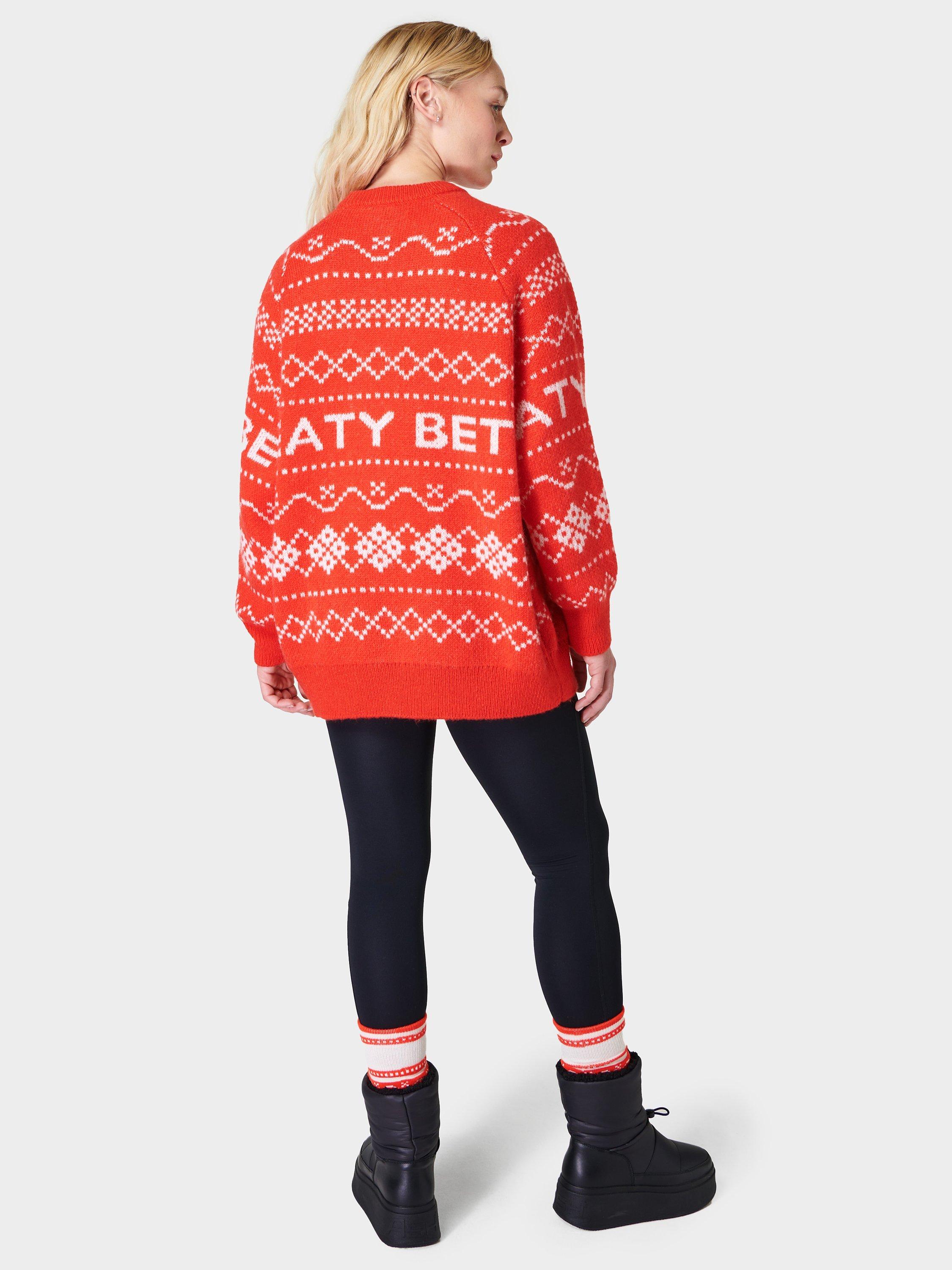 Product image 4 of 6, which shows Sweaty Betty Snow Fair Isle Jumper, Firebird Orange Fair, XXS-XS