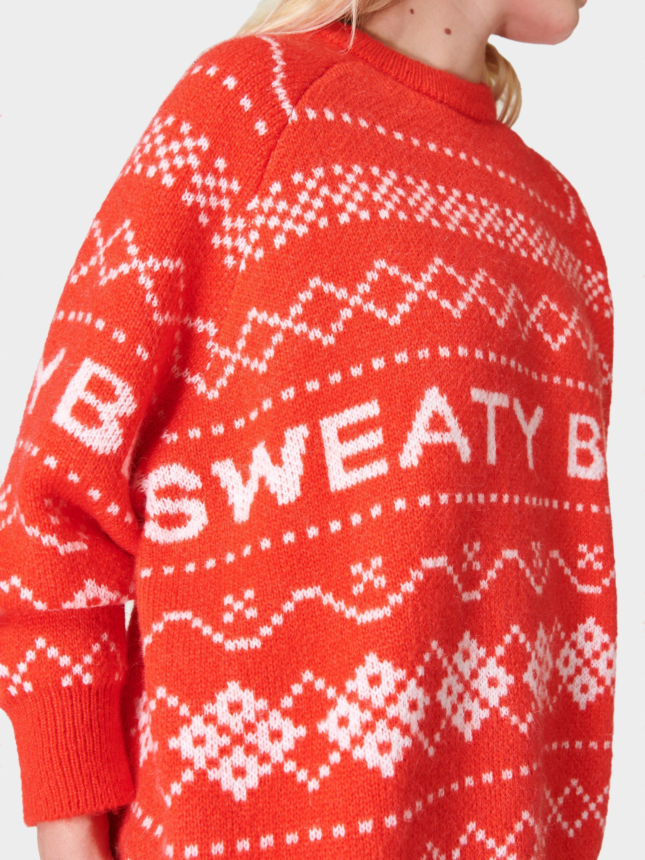 Product image 5 of 6, which shows Sweaty Betty Snow Fair Isle Jumper, Firebird Orange Fair, XXS-XS
