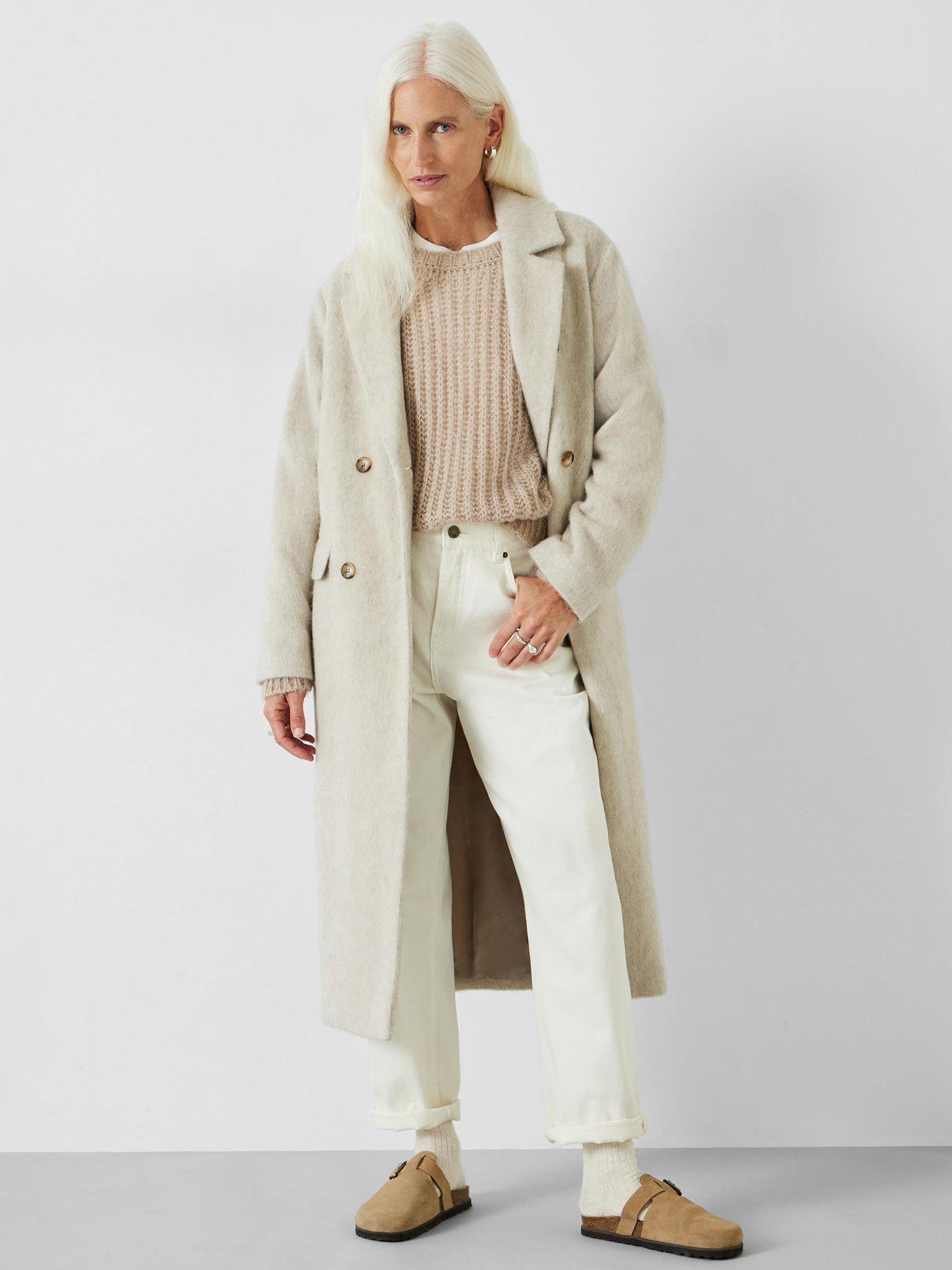Product image 1 of 5, which shows HUSH Scout Double Breasted Wool Blend Coat, Pale Oatmeal, 16
