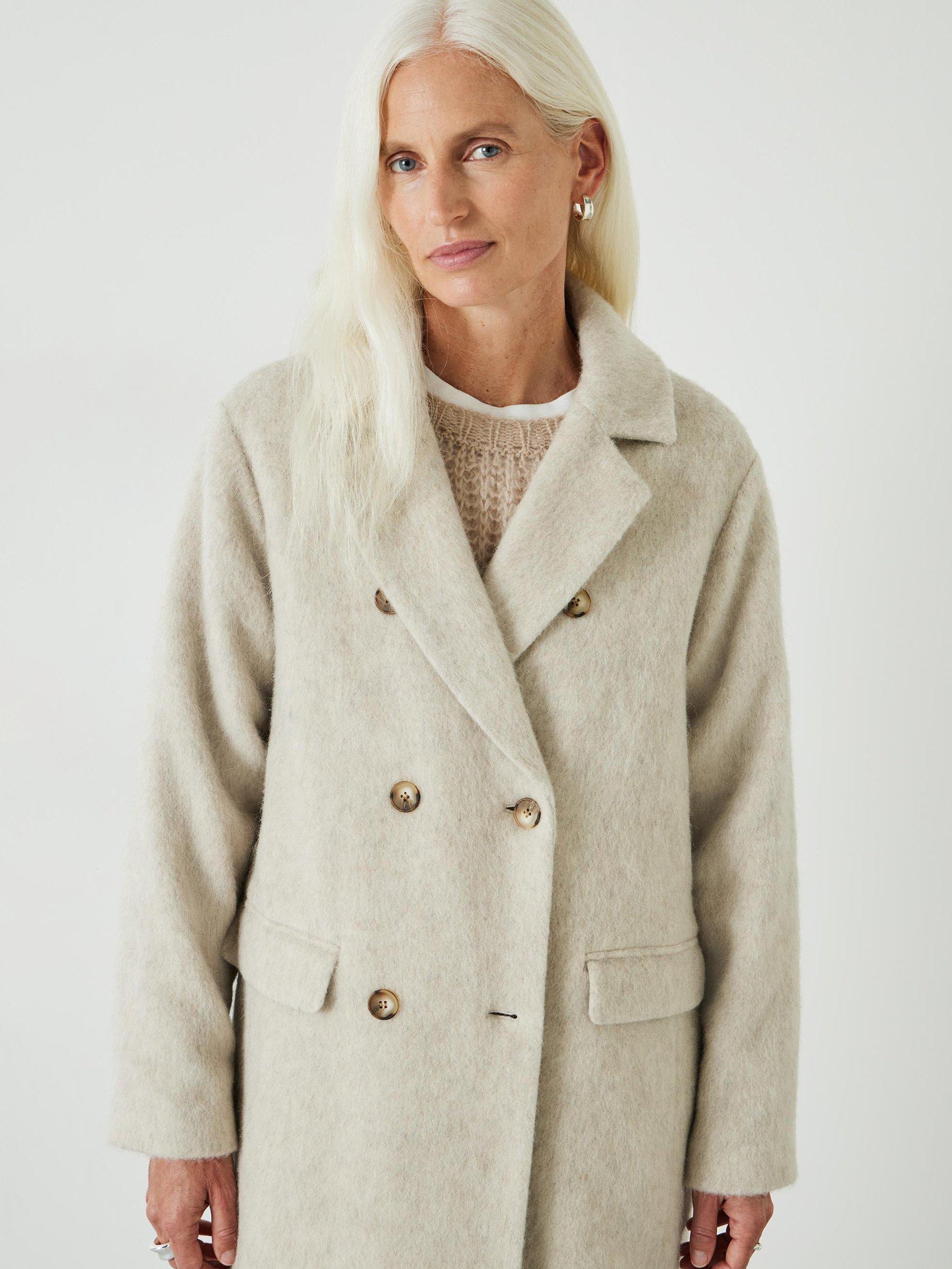 Product image 2 of 5, which shows HUSH Scout Double Breasted Wool Blend Coat, Pale Oatmeal, 16