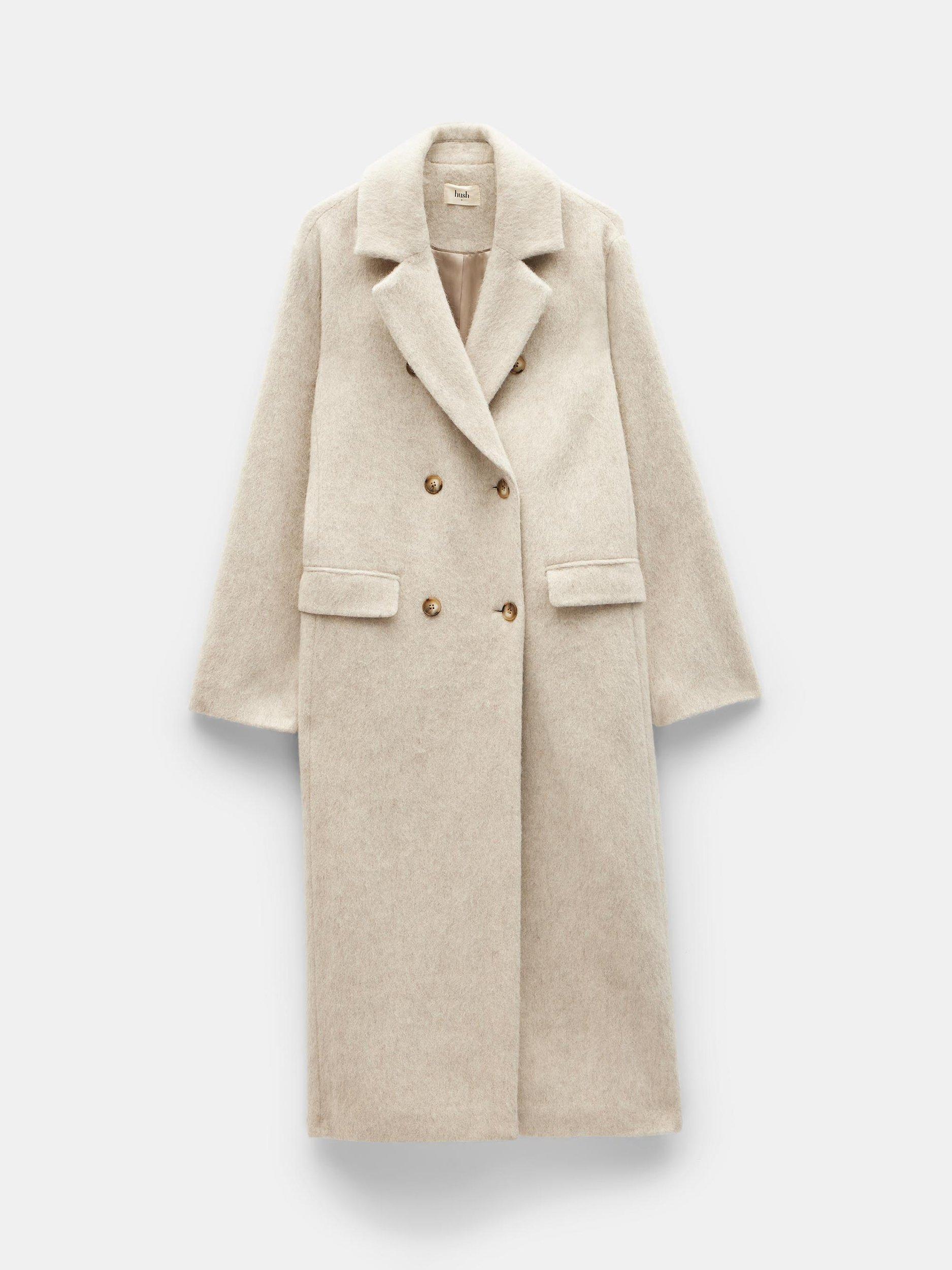 Product image 4 of 5, which shows HUSH Scout Double Breasted Wool Blend Coat, Pale Oatmeal, 16