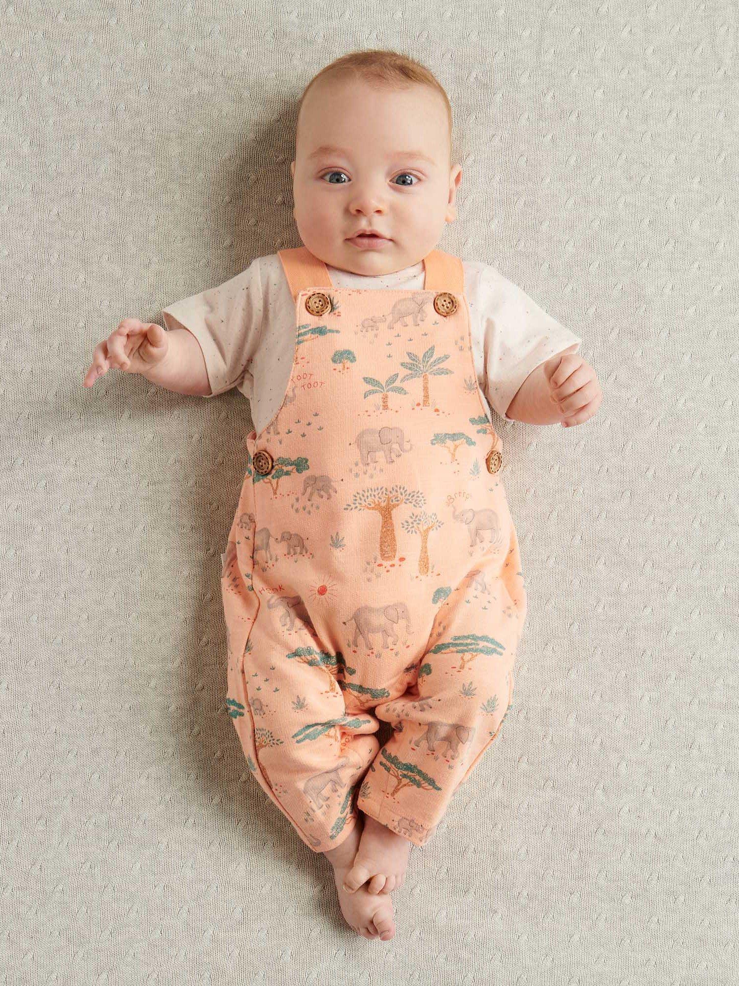 Purebaby Baby Organic Cotton Safari Overall & T-Shirt Set, Elephant Print