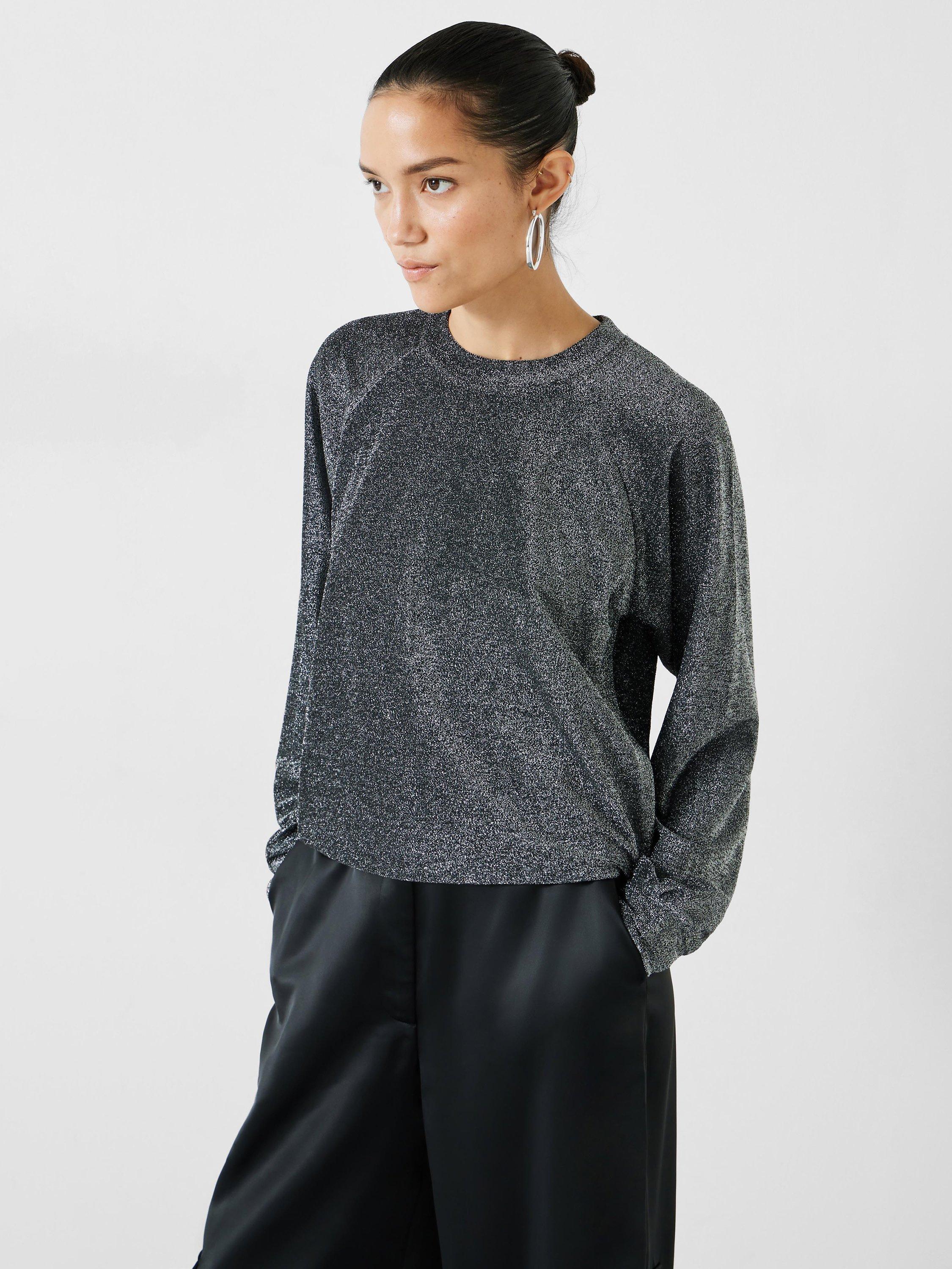 HUSH Darcy Raglan Sleeve Sparkle Sweatshirt, Silver Lurex