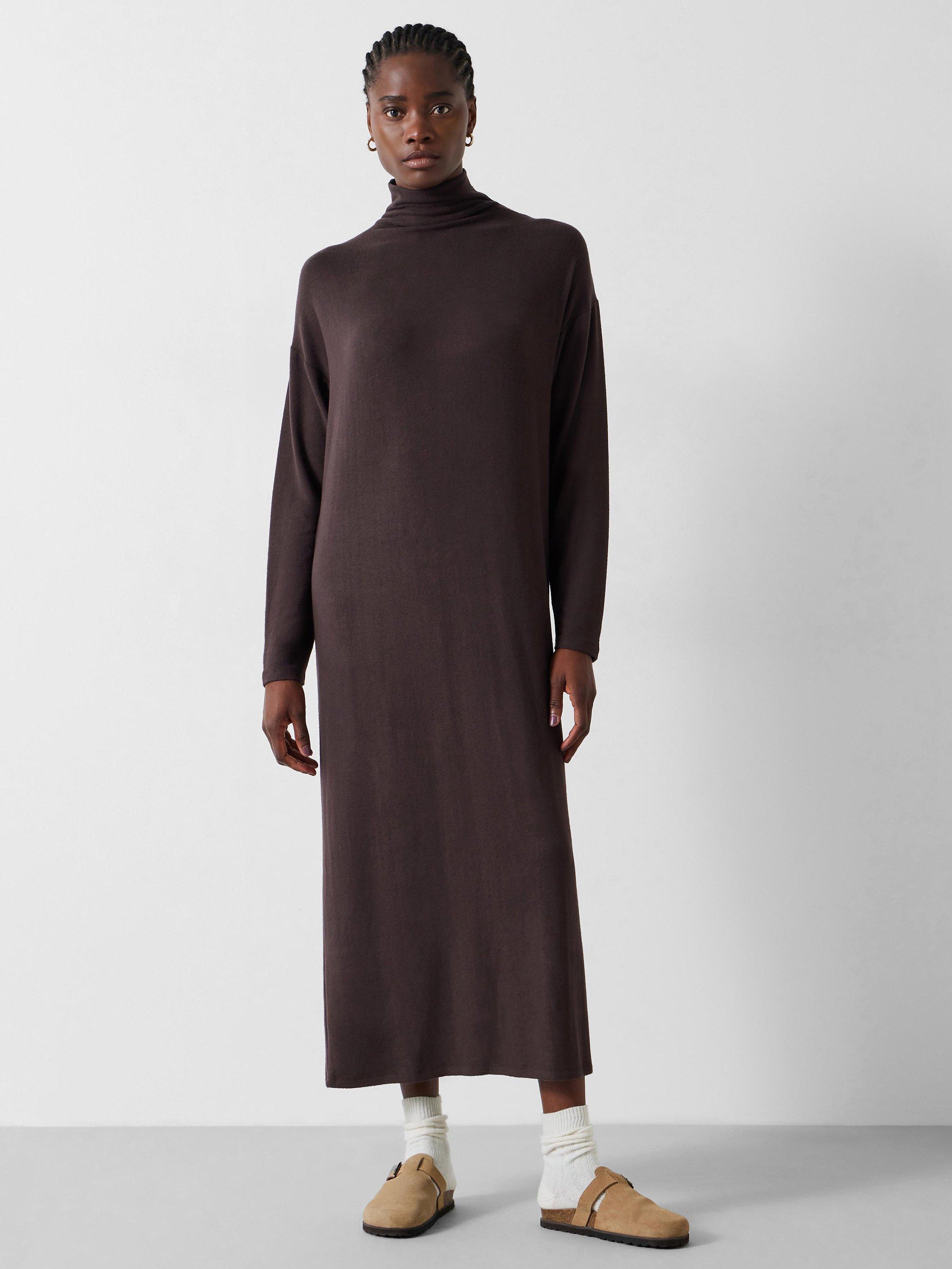 HUSH Chloe Jersey Midi Dress, Chocolate Melange