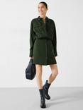 HUSH Maia Ecovero Printed Mini Utility Dress, Dark Green