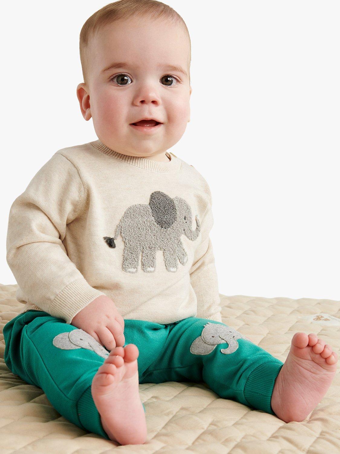 Purebaby Baby Elephant Textured Jumper, Beige/Multi