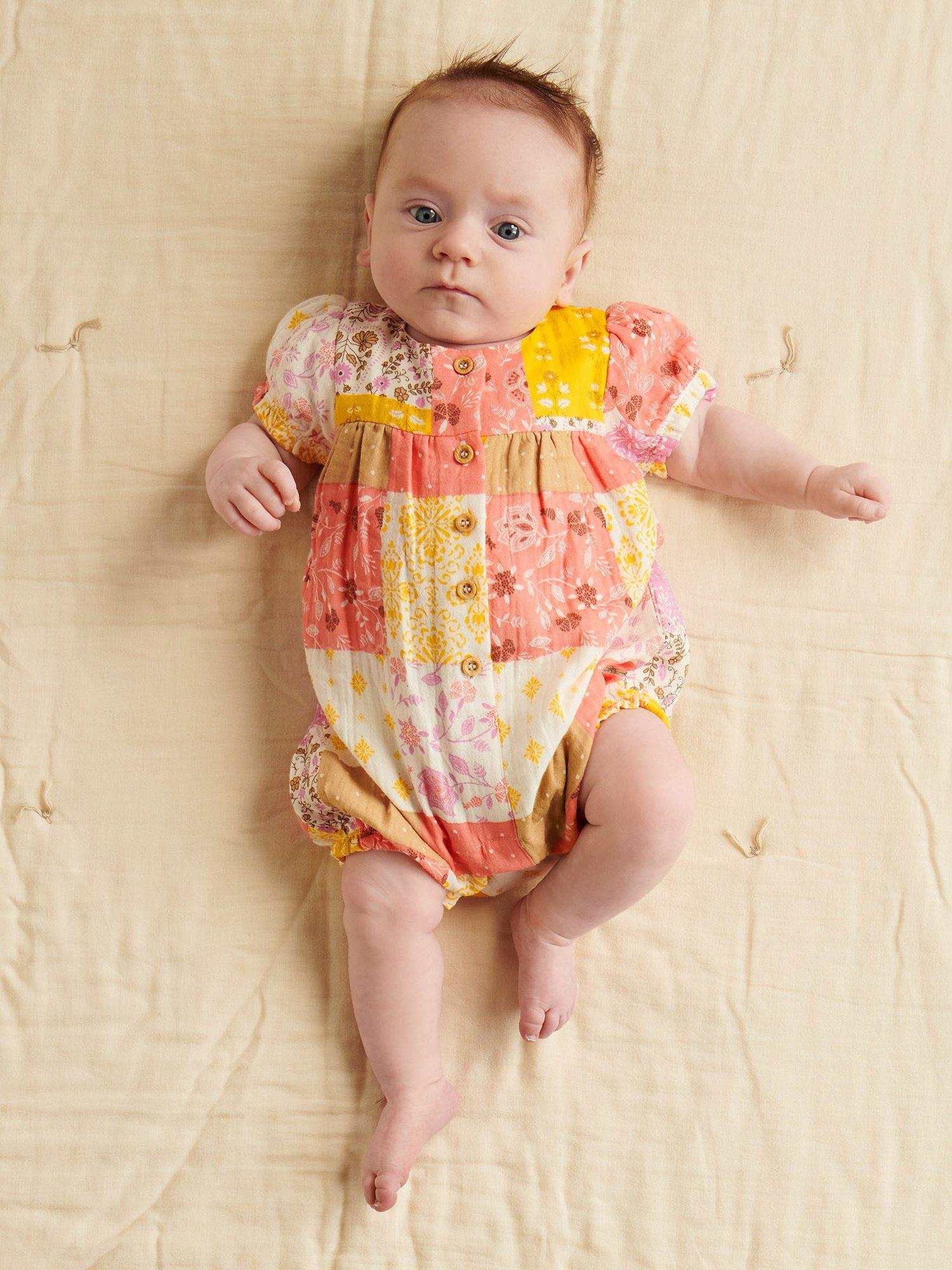 Purebaby Baby Organic Cotton Floral Patchwork Romper, Multi