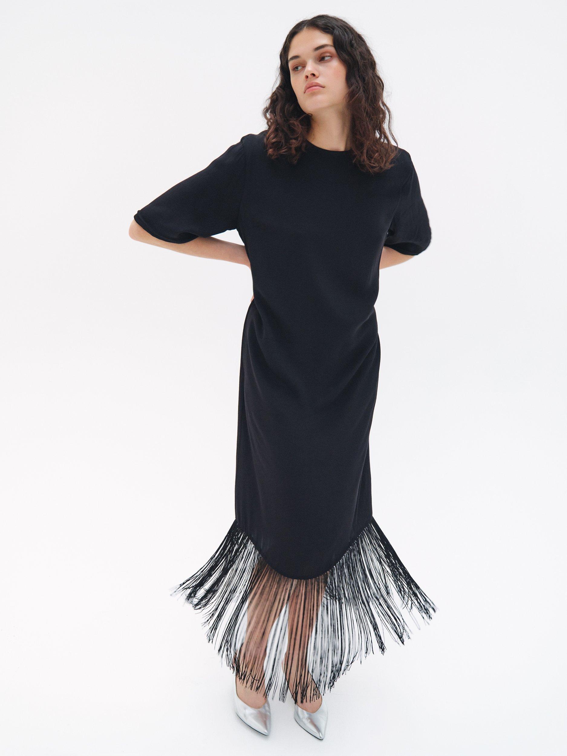 HUSH Hailey Fringed T-Shirt Dress, Black