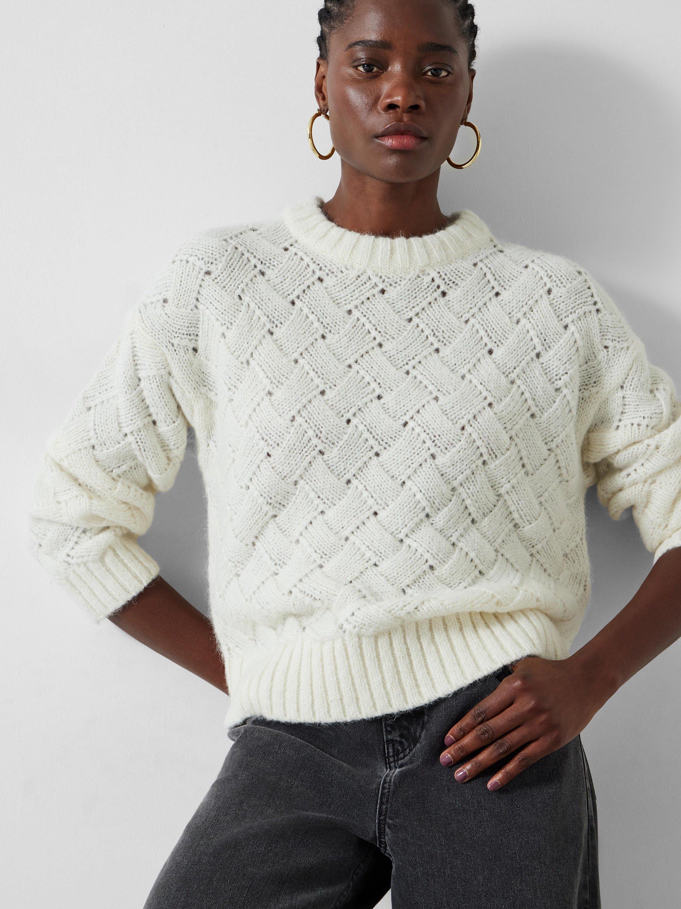 Product image 1 of 5, which shows HUSH Emmy Lattice Knit Jumper, Soft White, XL