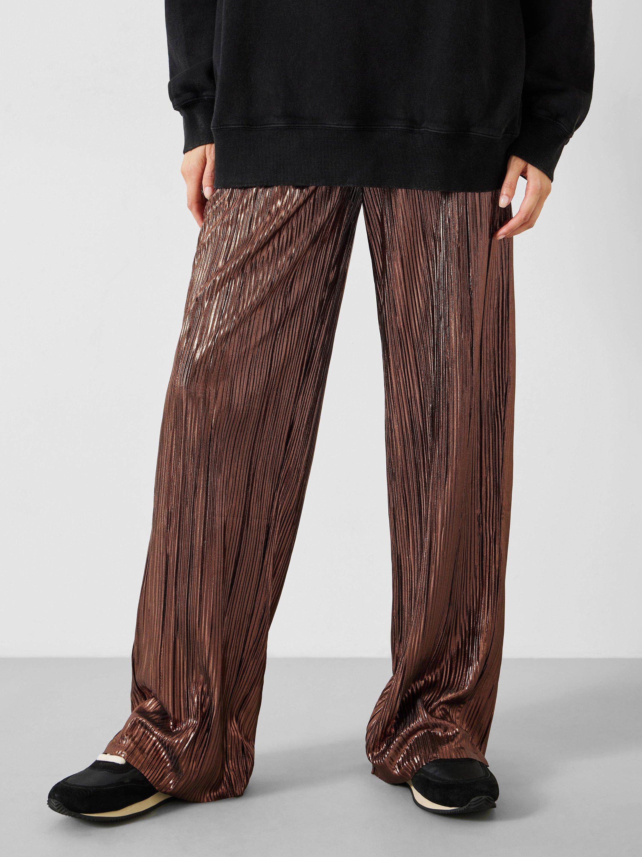 Product image 1 of 5, which shows HUSH Reva Pleated Wide Leg Trousers, Bronze, 6