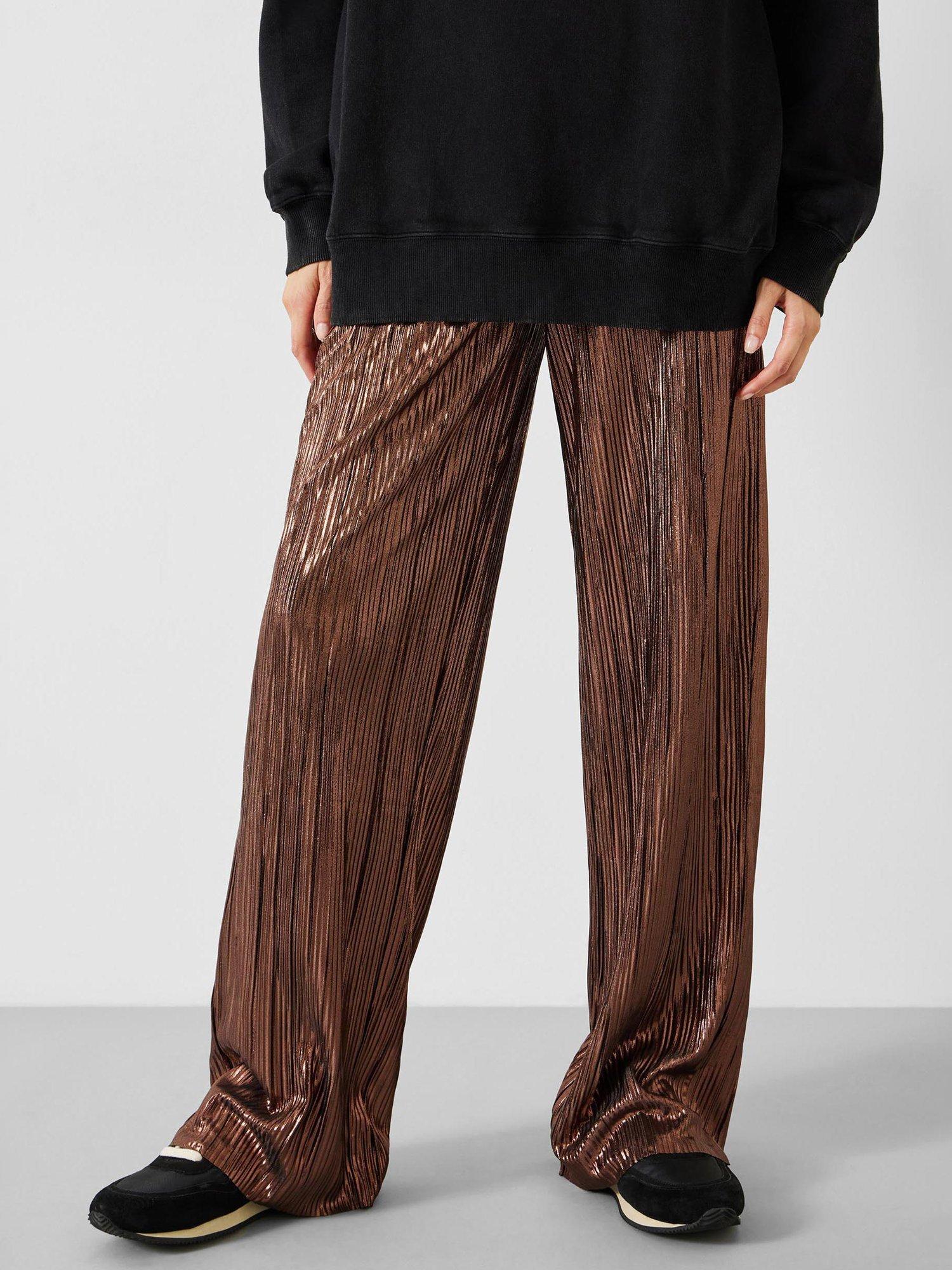 Product image 3 of 5, which shows HUSH Reva Pleated Wide Leg Trousers, Bronze, 6