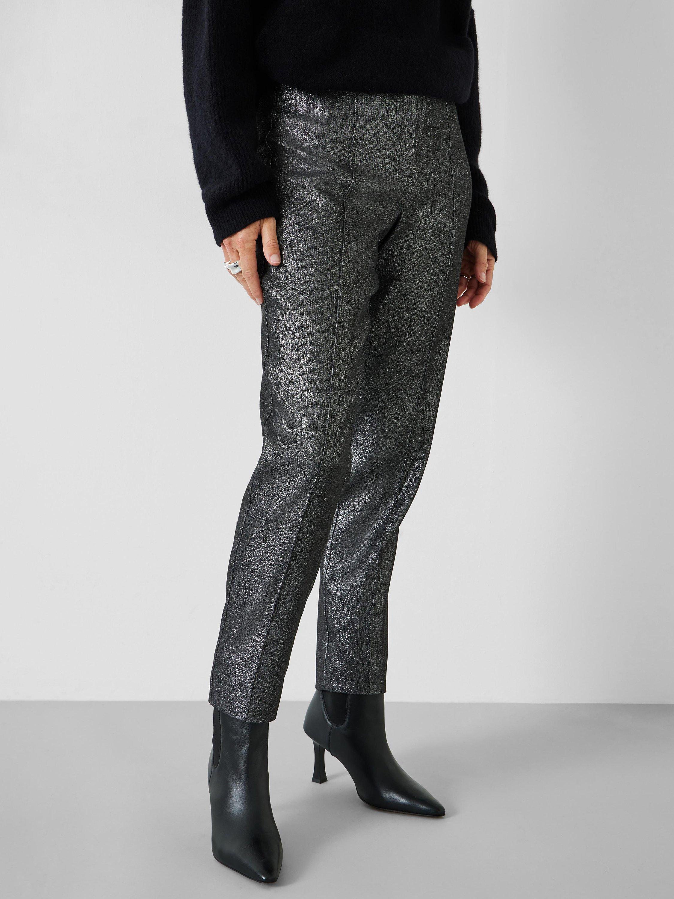 Product image 1 of 5, which shows HUSH Hazel Metallic Sparkle Cigarette Trousers, Black, 4