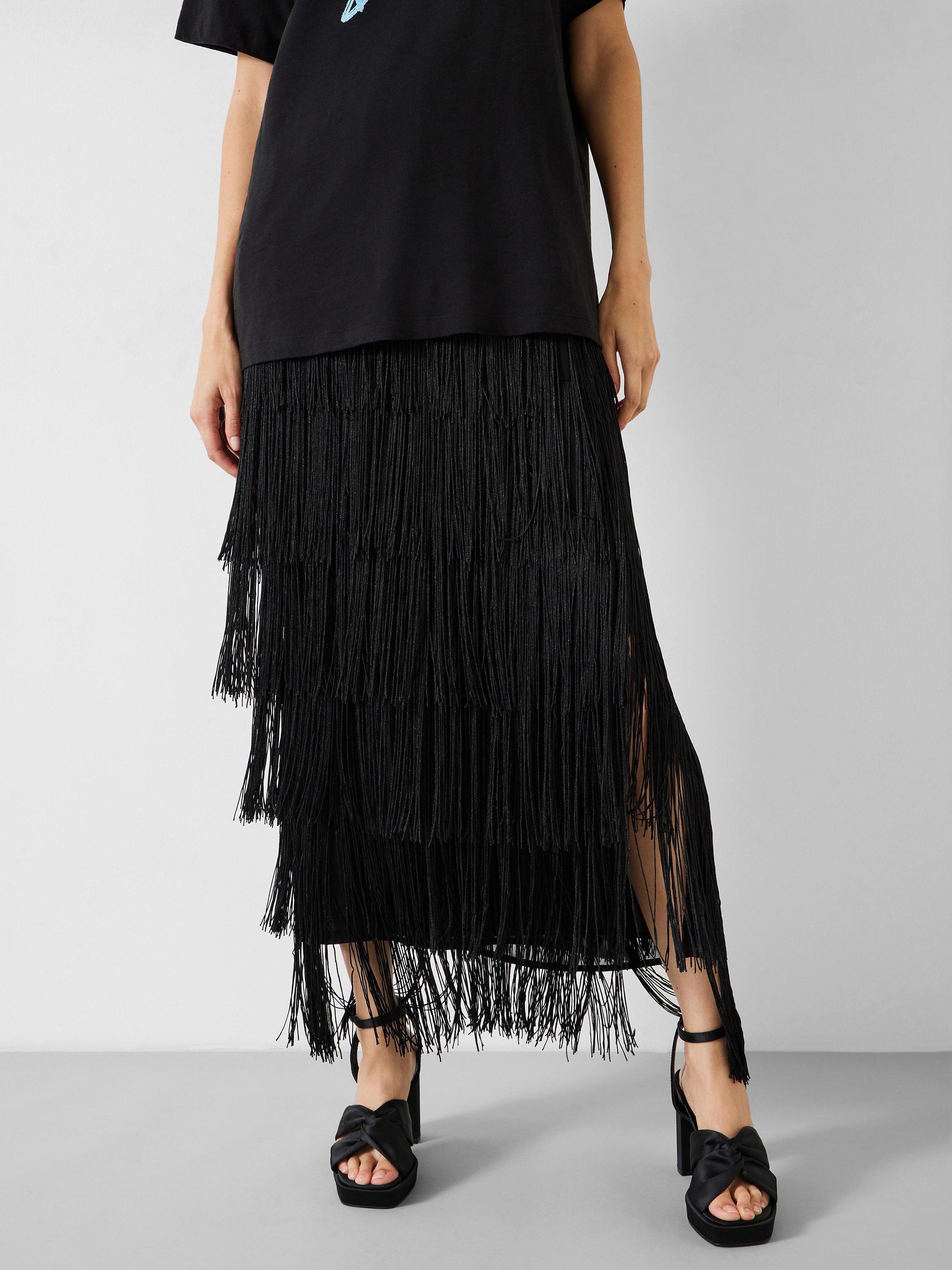 HUSH Hailey Satement Fringed Maxi Skirt Black