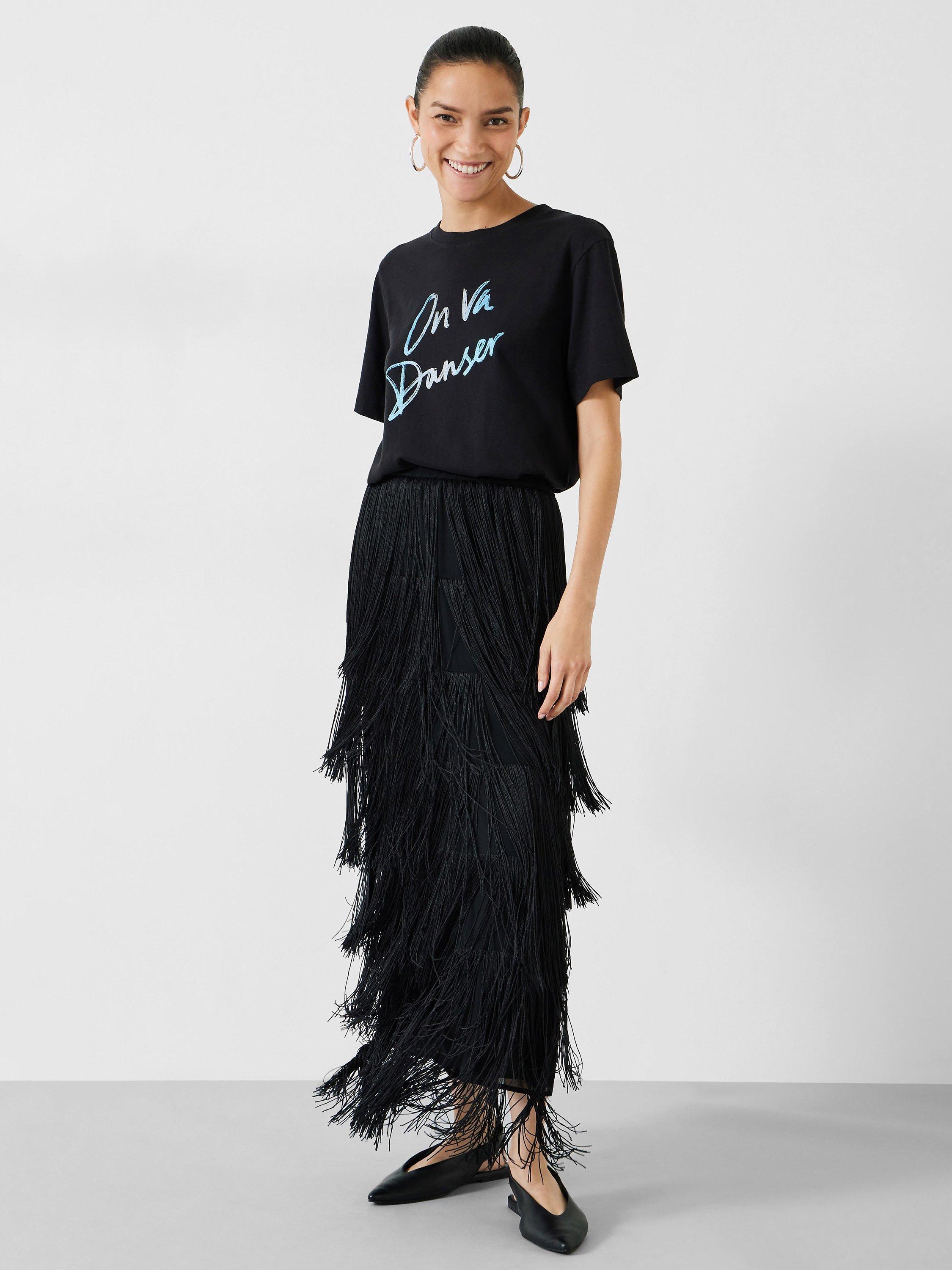 HUSH Hailey Satement Fringed Maxi Skirt Black