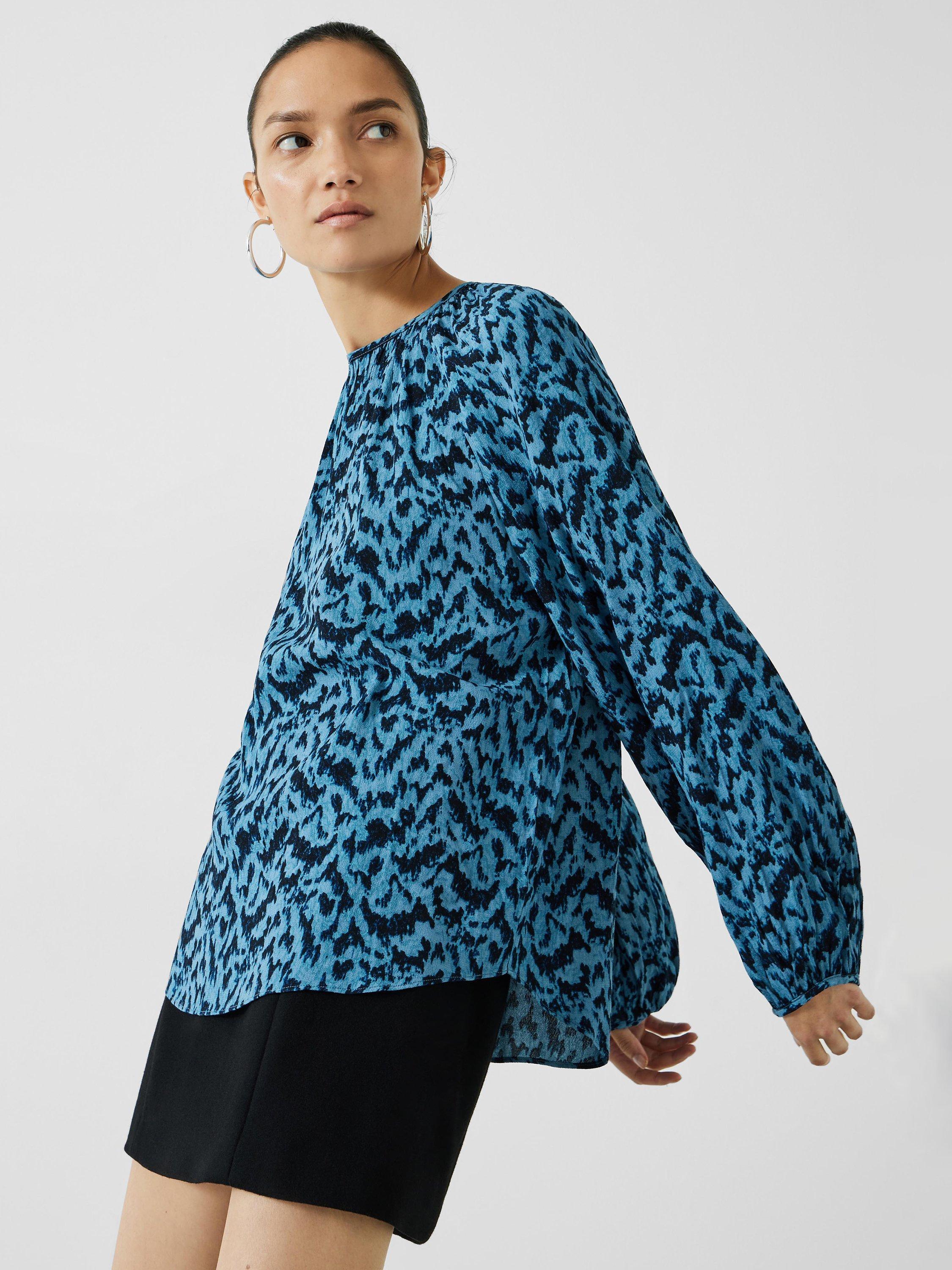 HUSH Astrid Abstract Print Tie Back Top, Mono Texture Blue