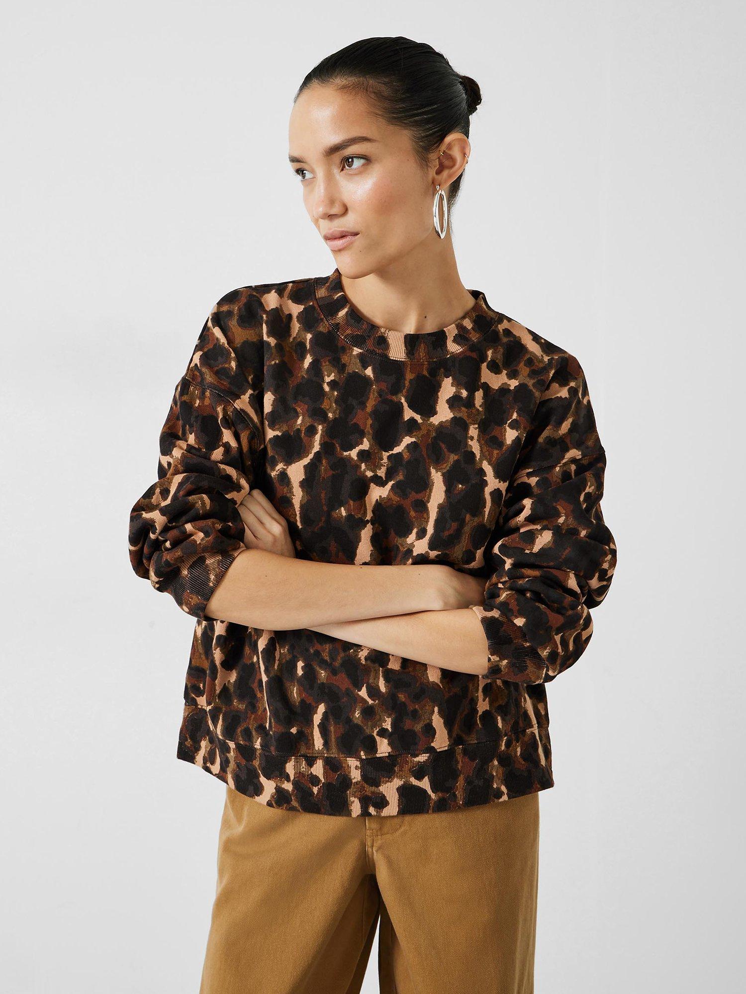 HUSH Leanne Leopard Print Cropped Sweatshirt Brown Multi