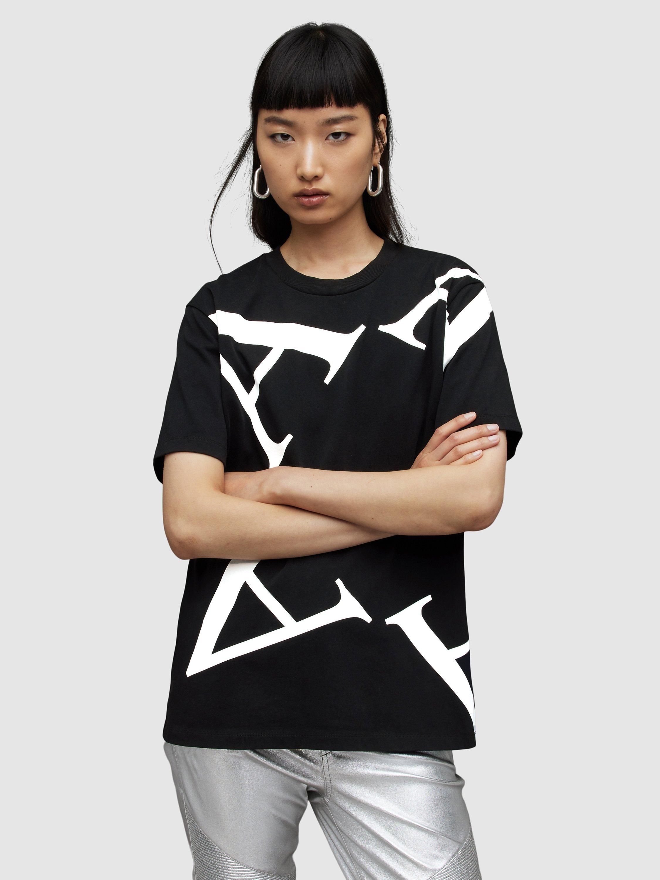 AllSaints All A Star Boyfriend T-Shirt, Black/White